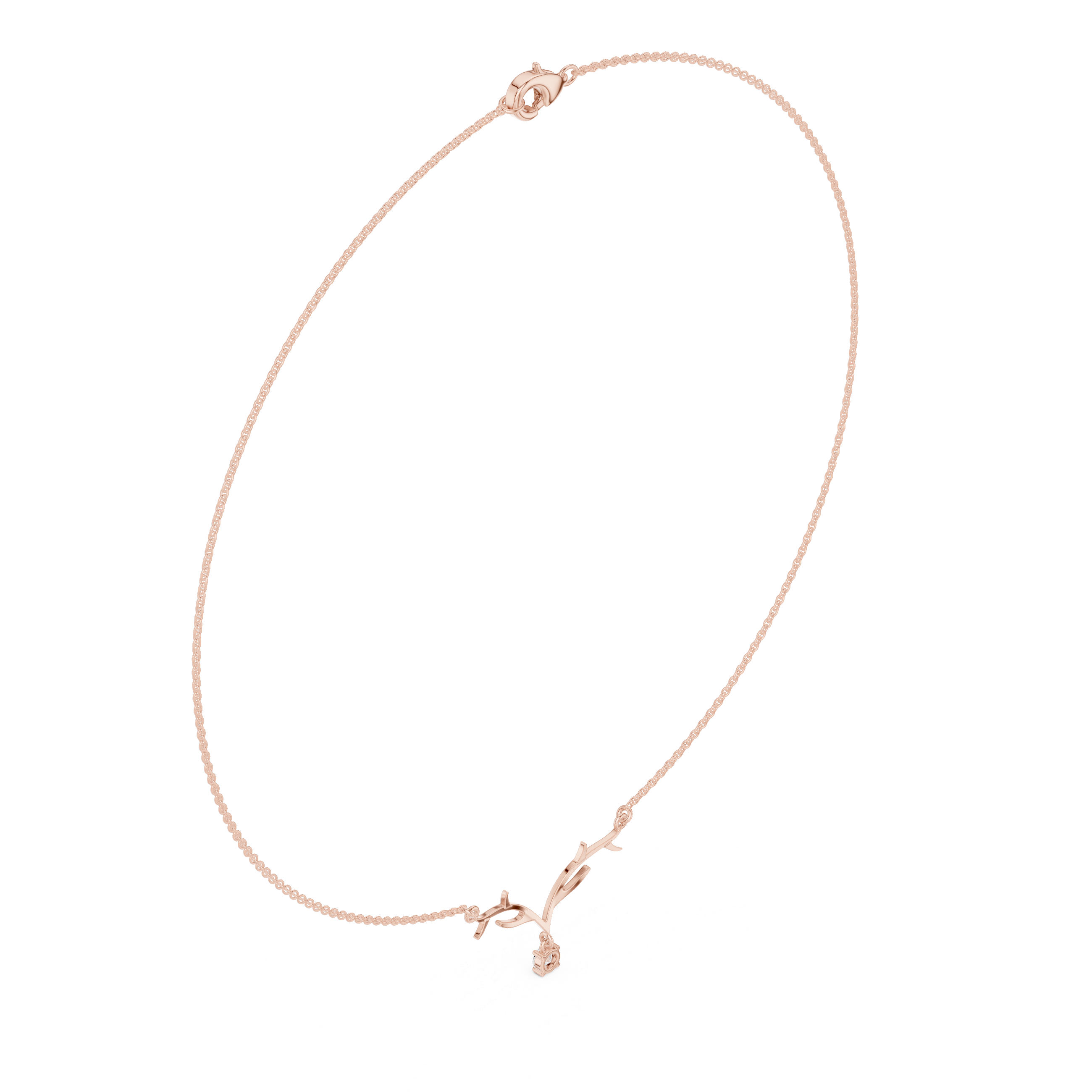 Minimalist Branch Pendant Necklace with Solitaire Drop