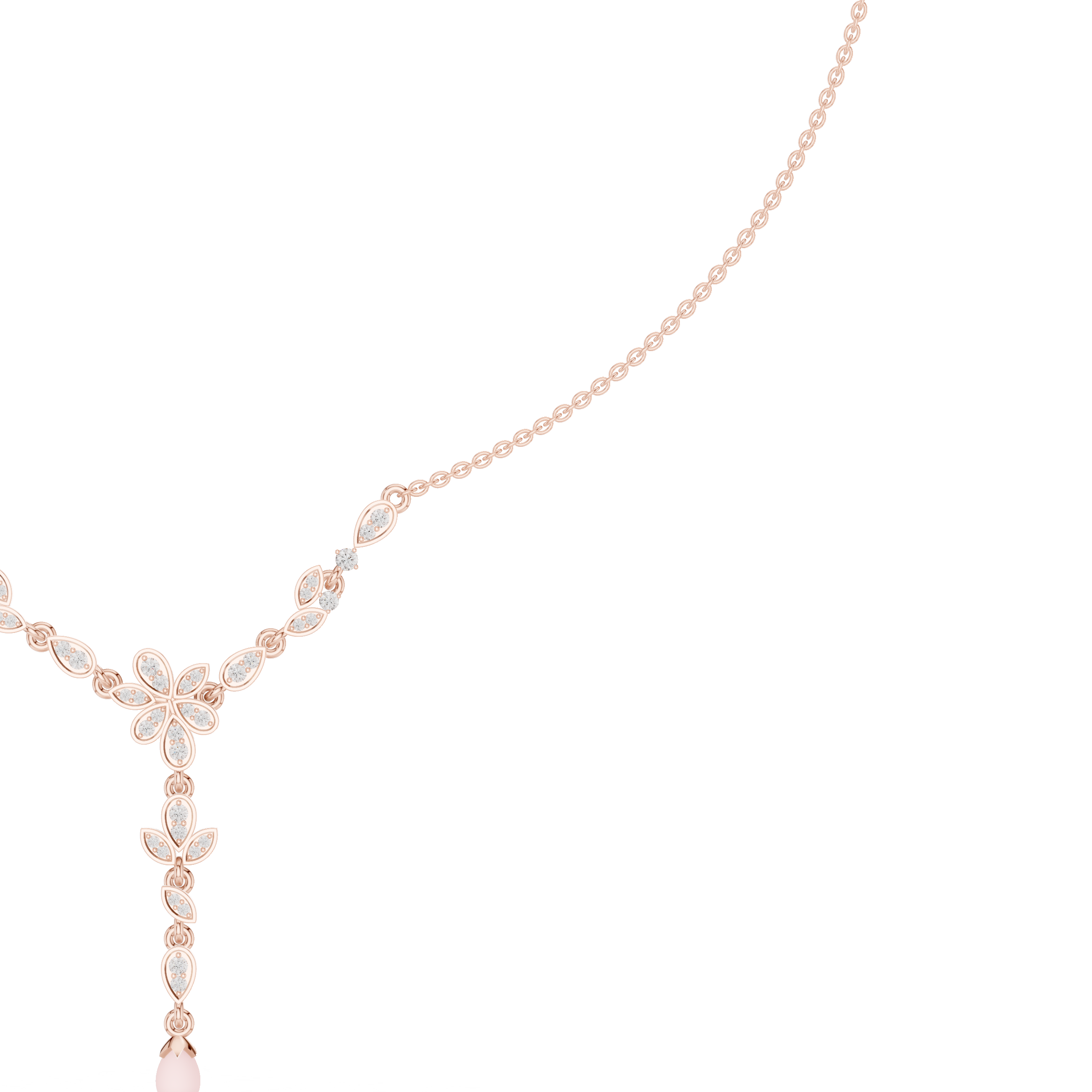 Floral Drop Diamond Necklace – Elegant Leaf Motif Design