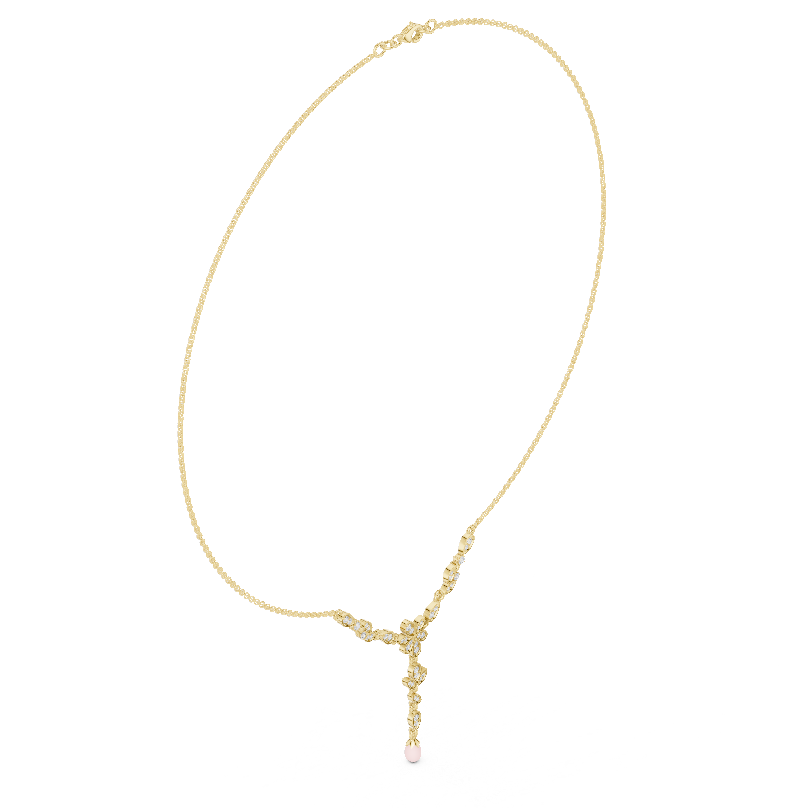 Floral Drop Diamond Necklace – Elegant Leaf Motif Design