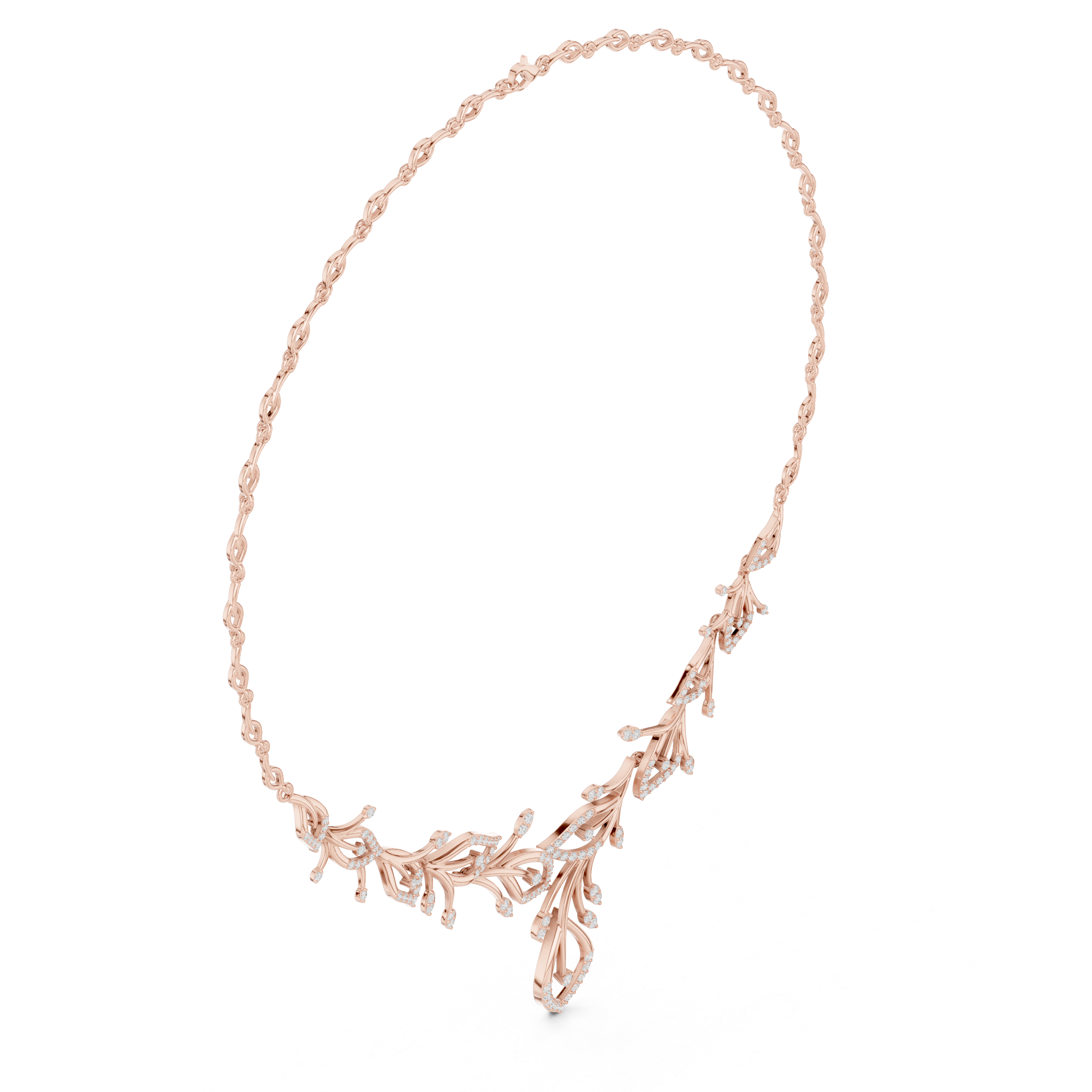 Floral Branch Diamond Necklace with Drop Pendant
