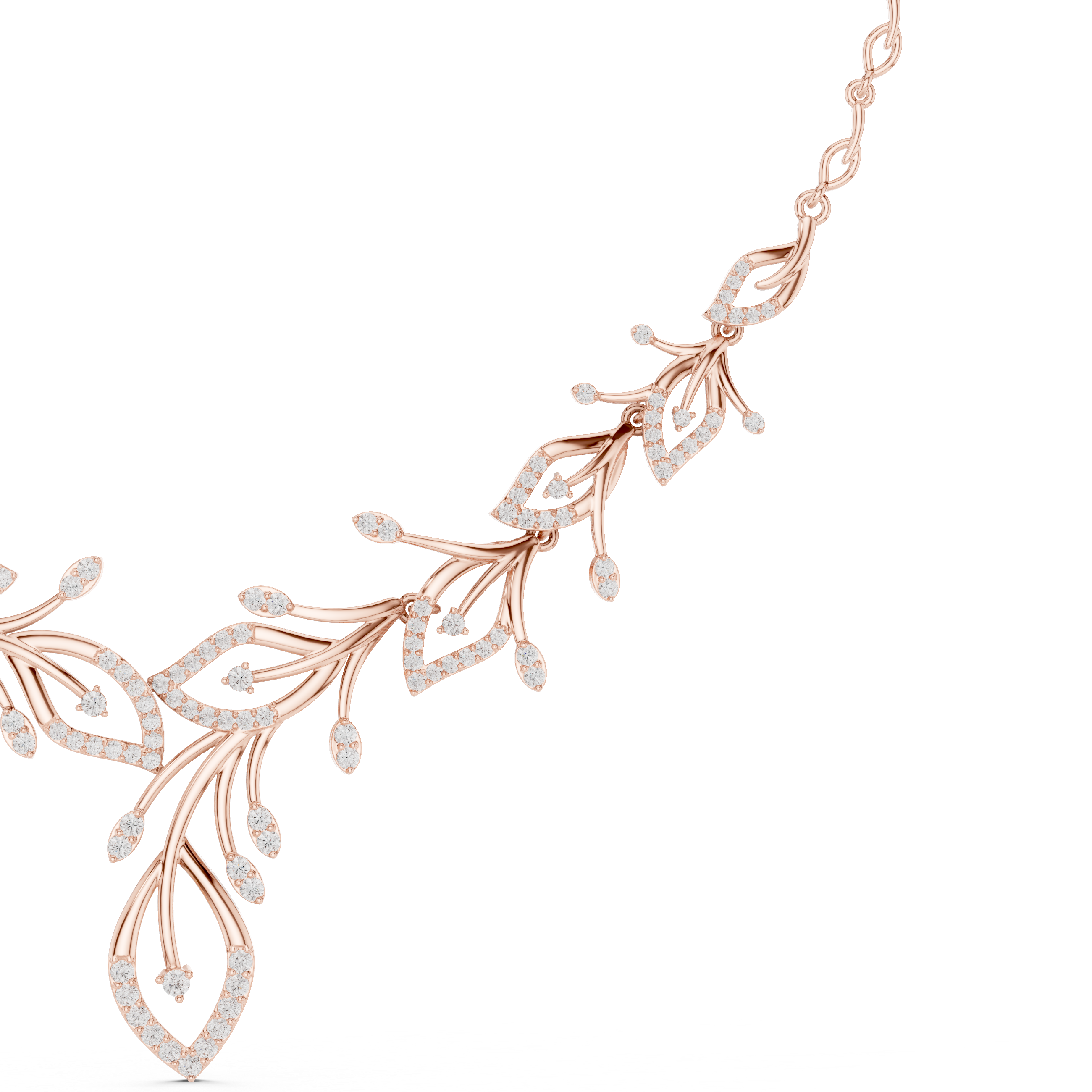 Floral Branch Diamond Necklace with Drop Pendant