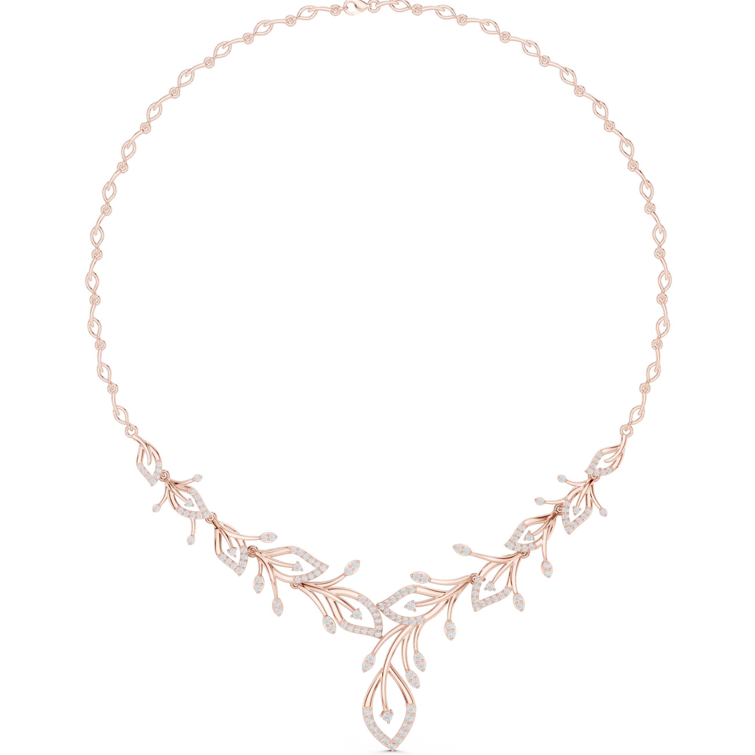 Floral Branch Diamond Necklace with Drop Pendant