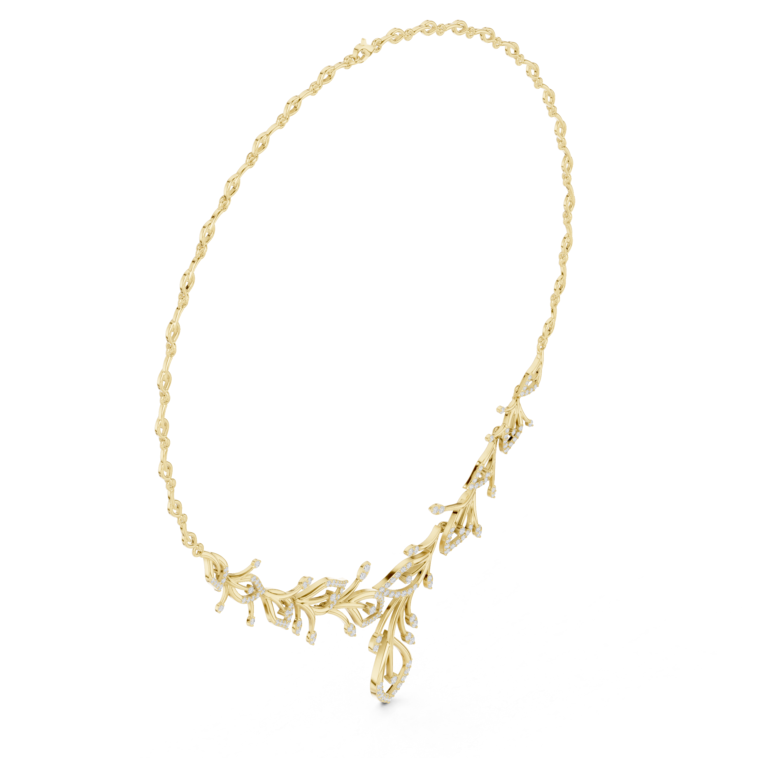 Floral Branch Diamond Necklace with Drop Pendant