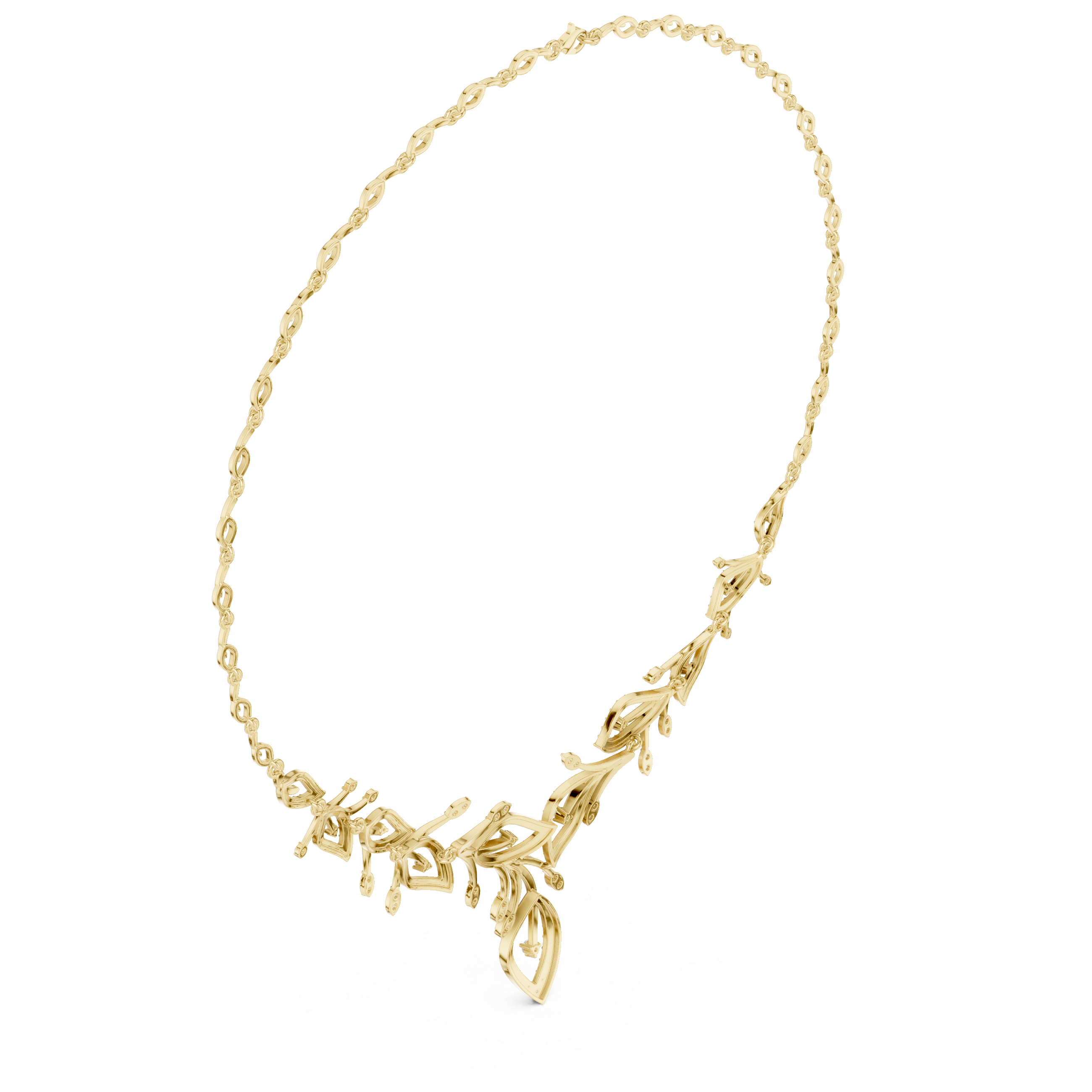 Floral Branch Diamond Necklace with Drop Pendant