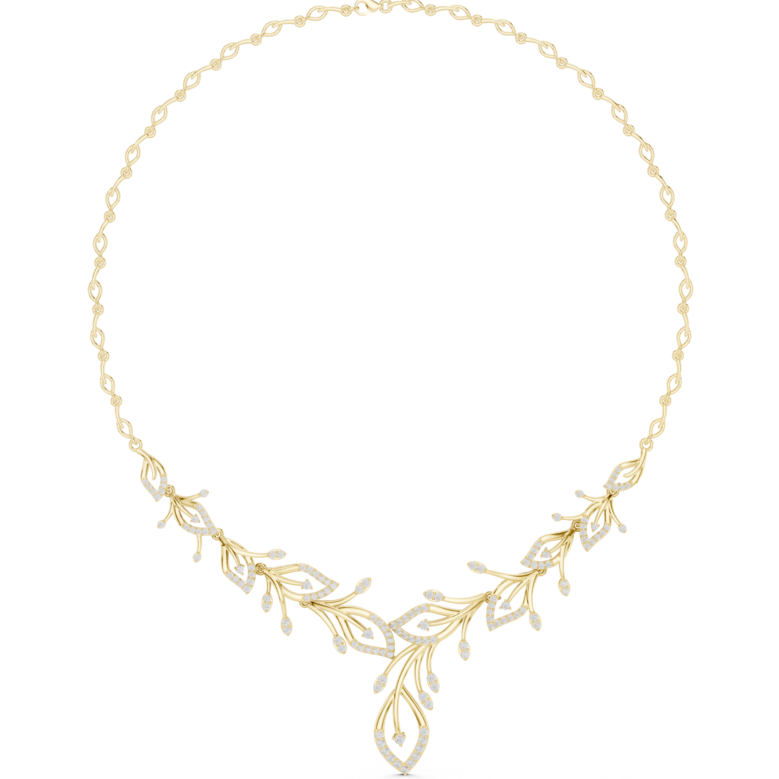 Floral Branch Diamond Necklace with Drop Pendant