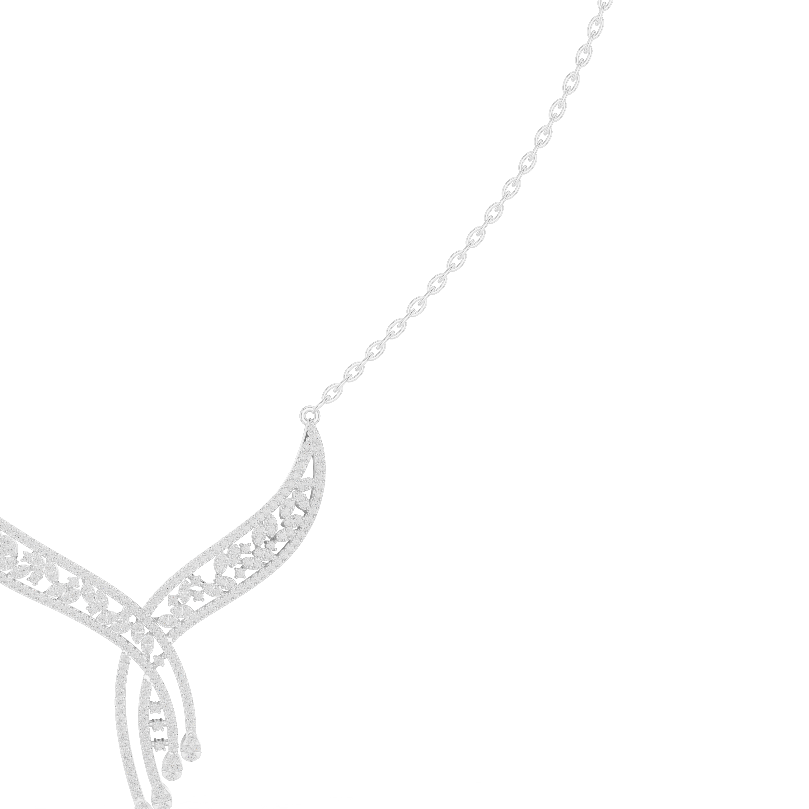 Elegant V-Shaped Diamond Tassel Statement Necklace
