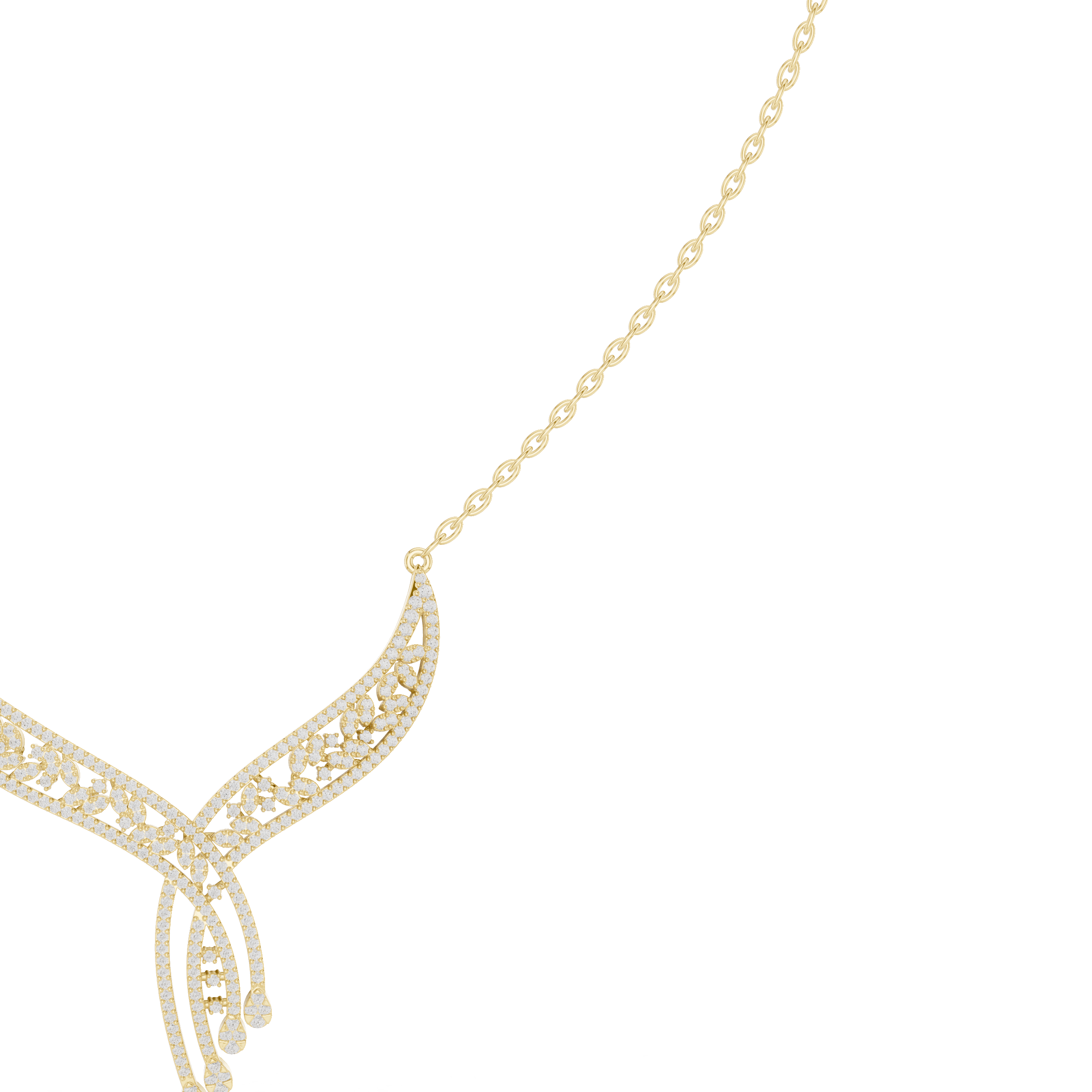 Elegant V-Shaped Diamond Tassel Statement Necklace