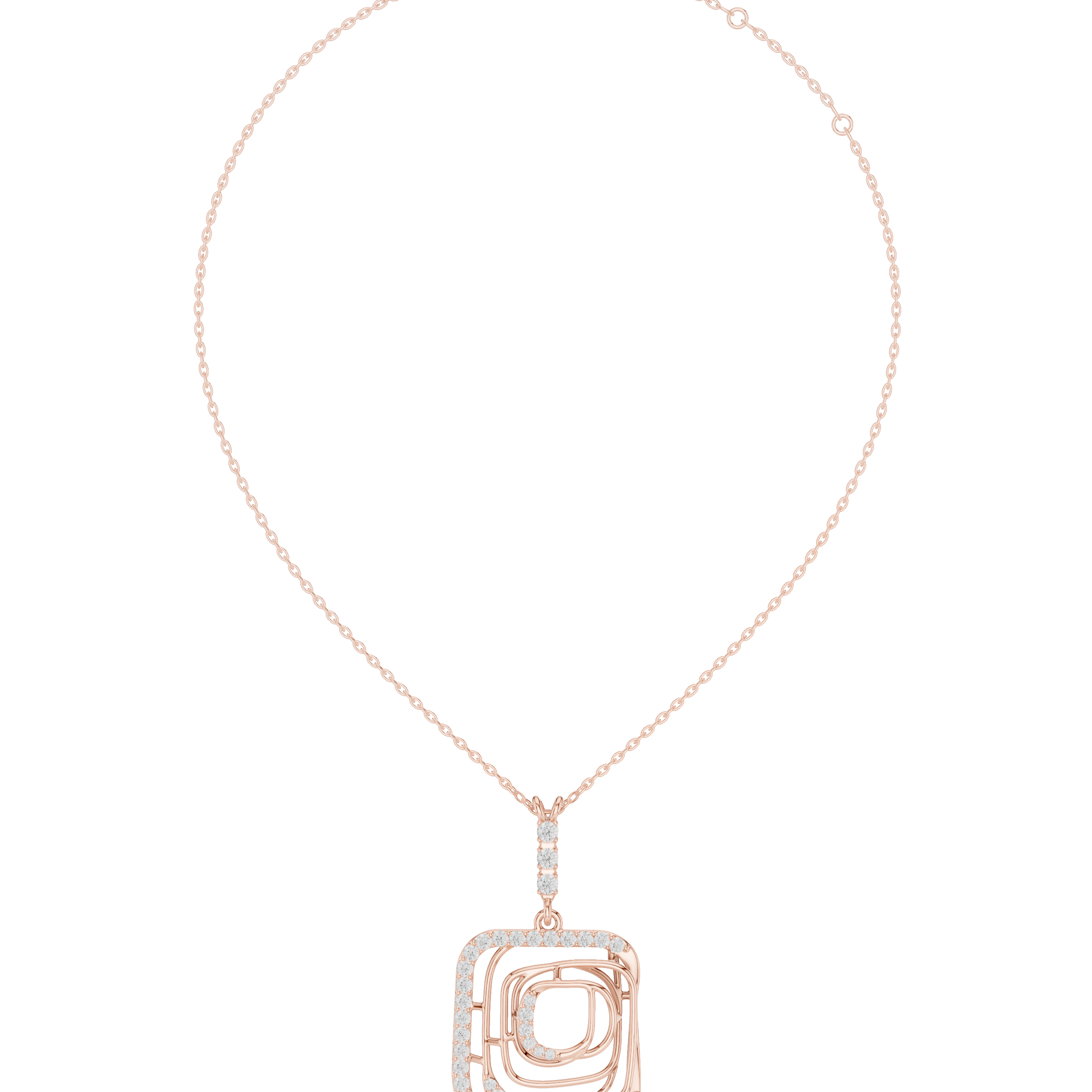 Geometric Layered Diamond Square Pendant Necklace
