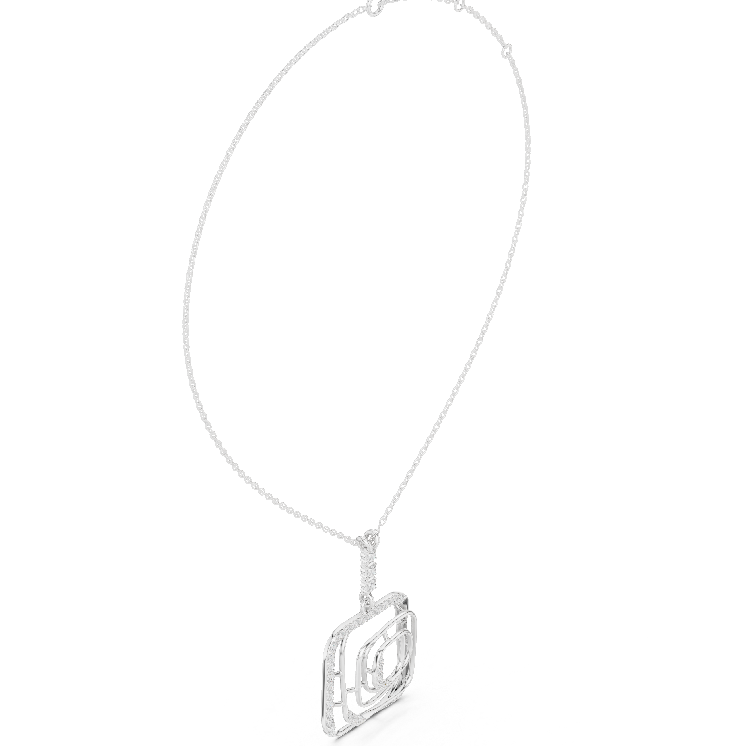 Geometric Layered Diamond Square Pendant Necklace