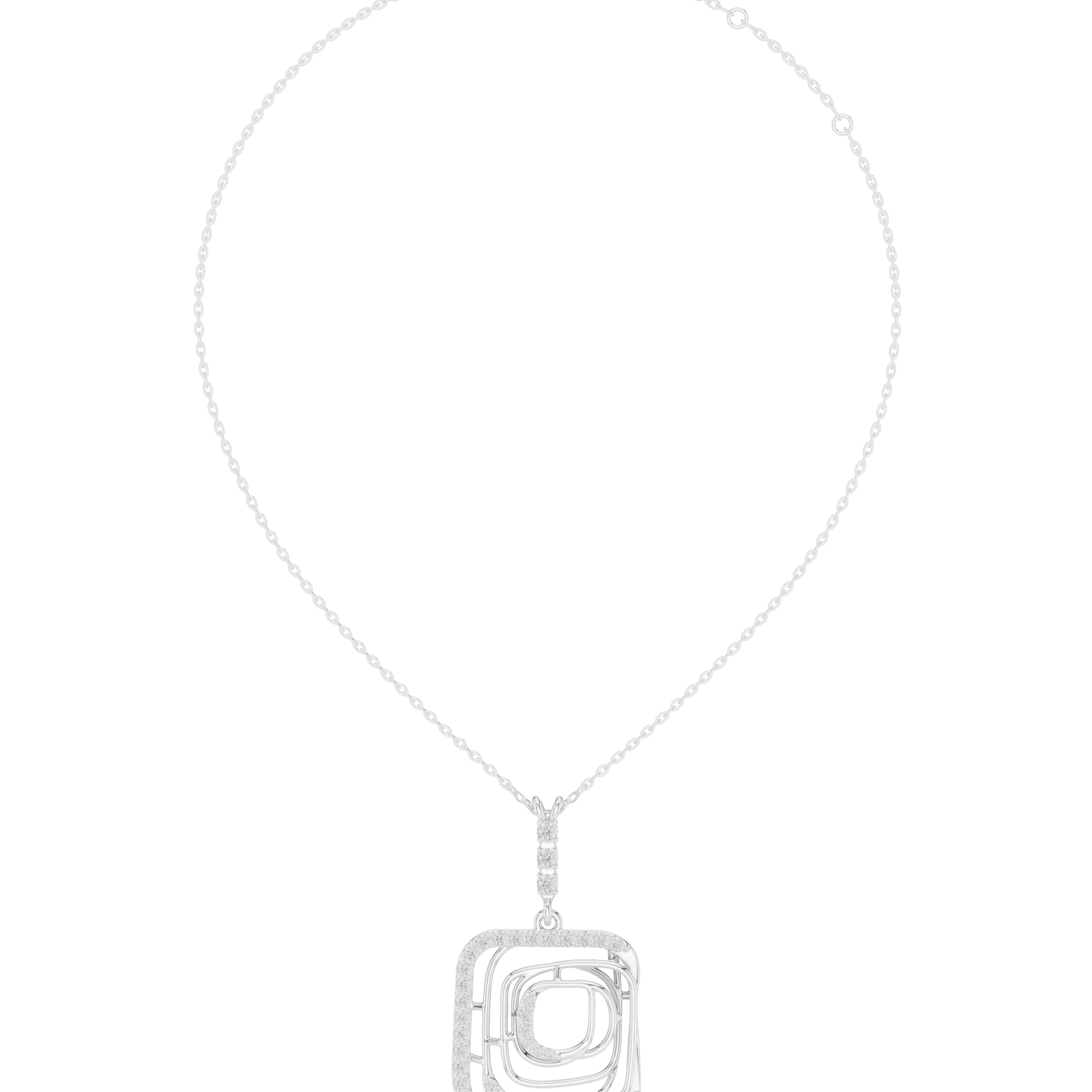 Geometric Layered Diamond Square Pendant Necklace