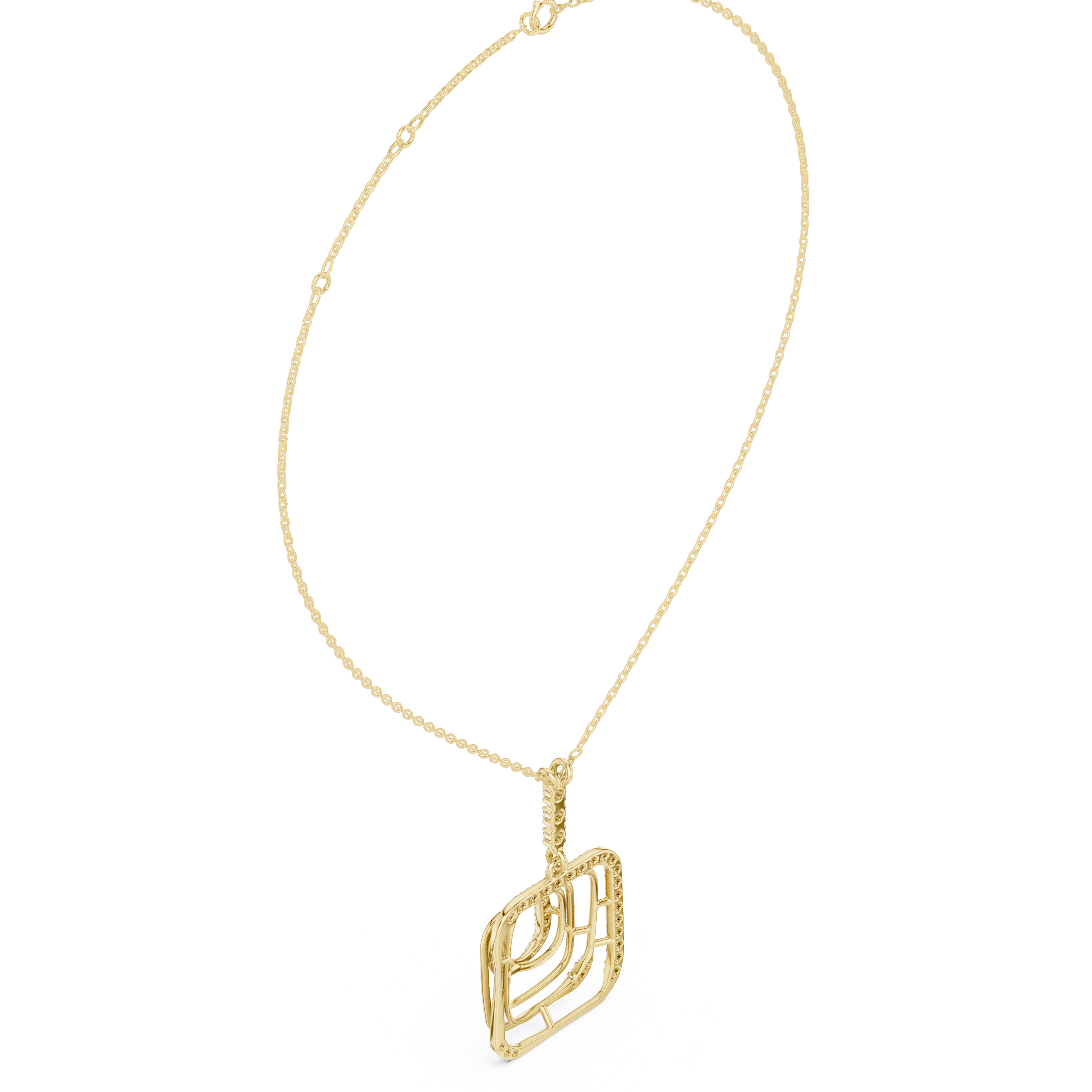 Geometric Layered Diamond Square Pendant Necklace