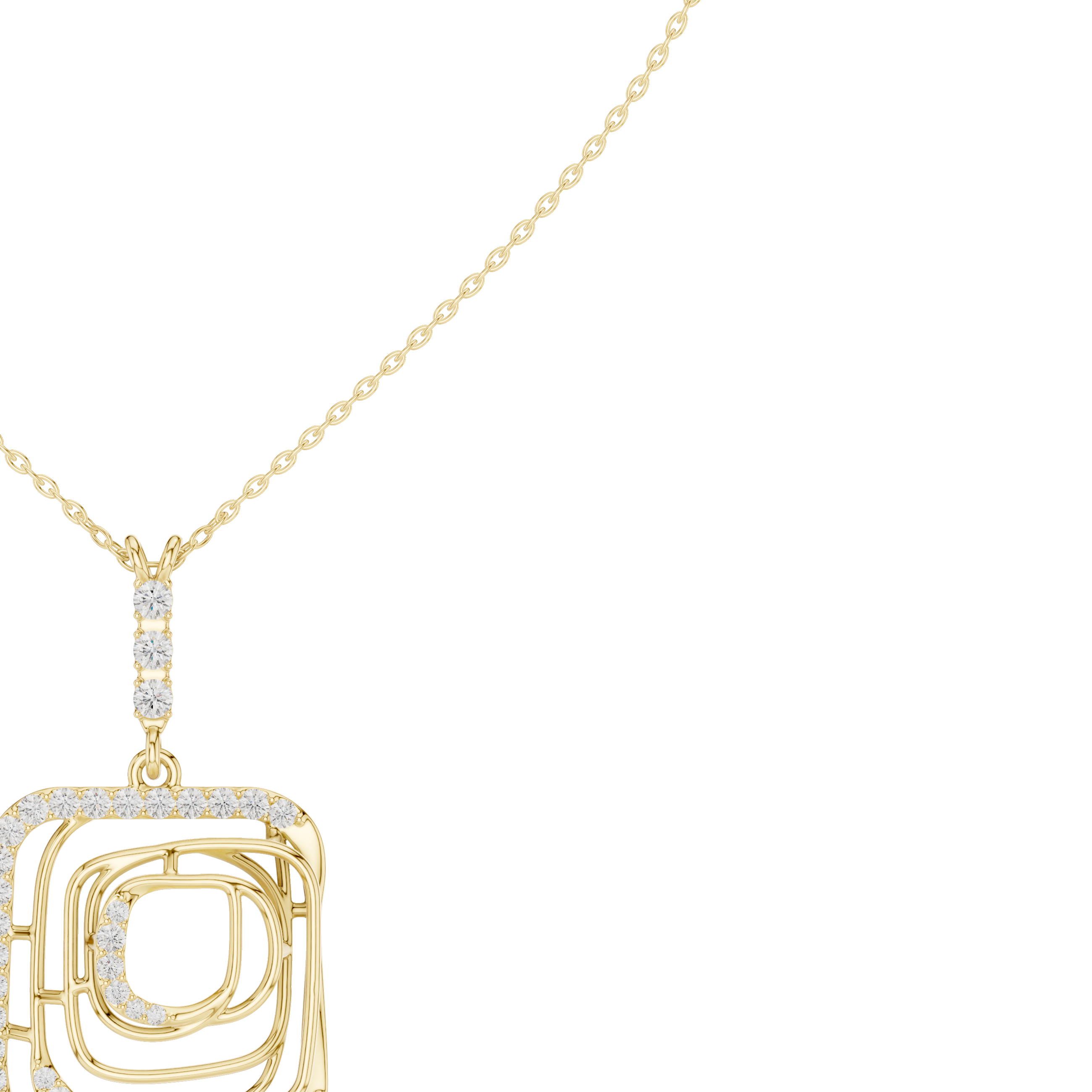 Geometric Layered Diamond Square Pendant Necklace
