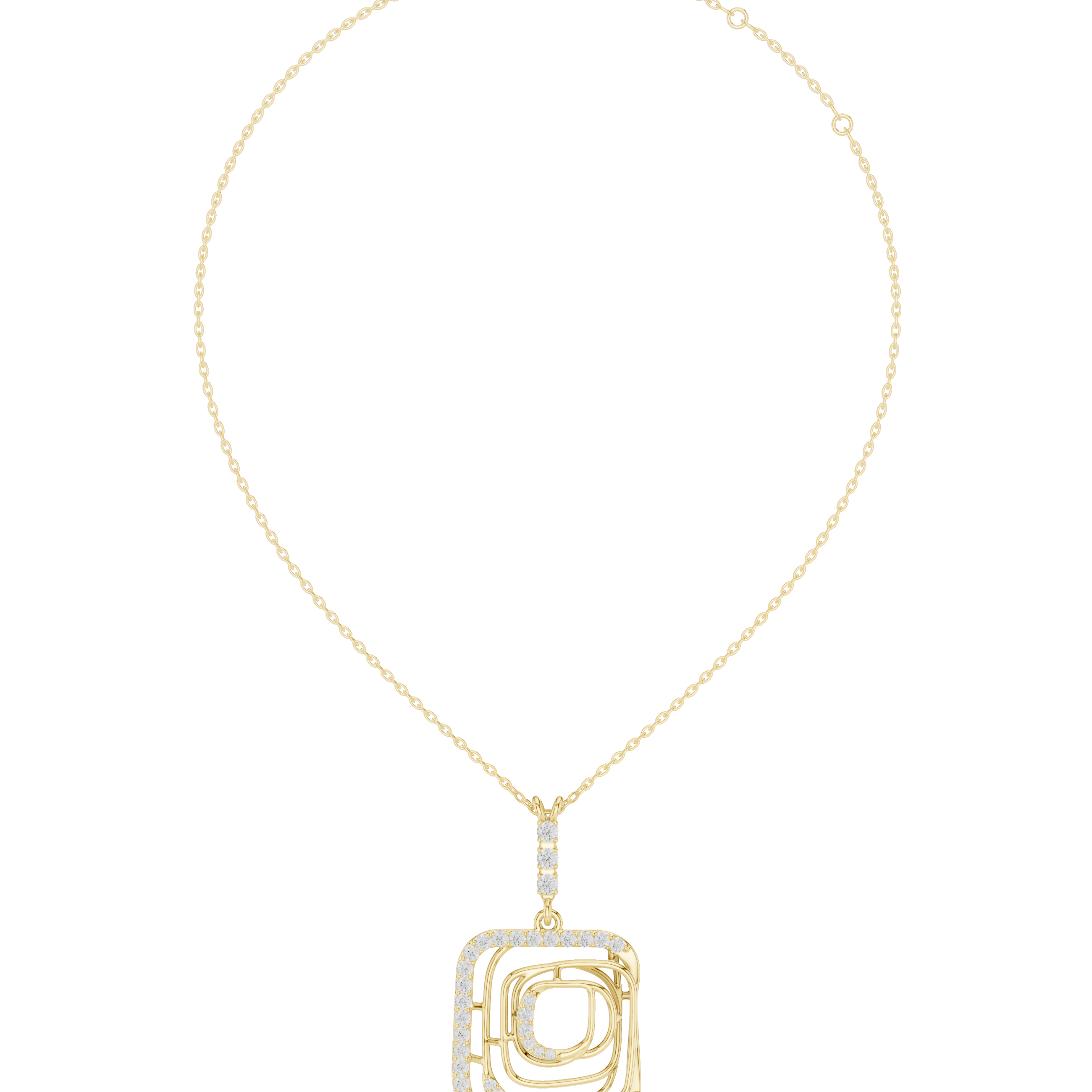Geometric Layered Diamond Square Pendant Necklace