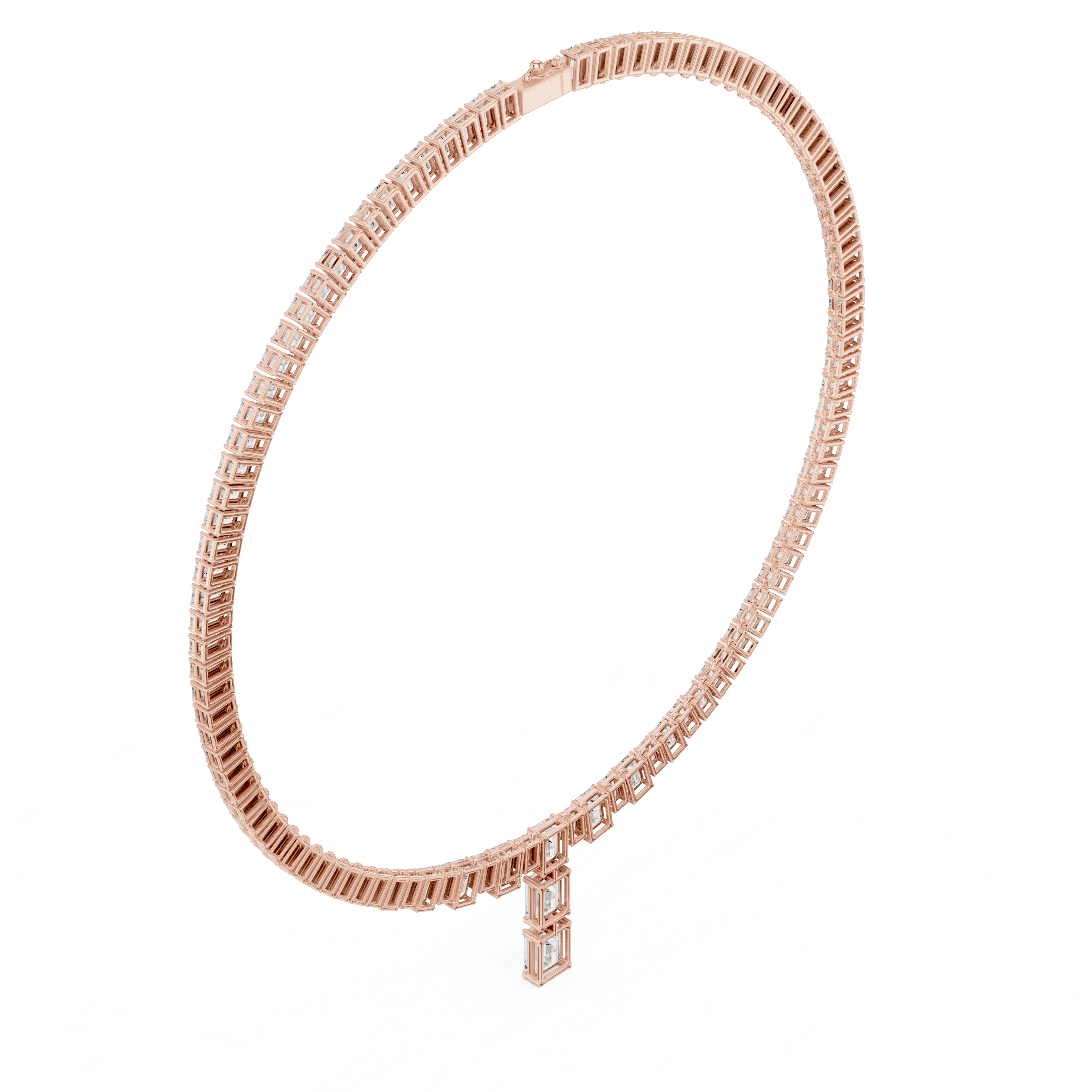 Emerald Cut Diamond T Drop Tennis Necklace