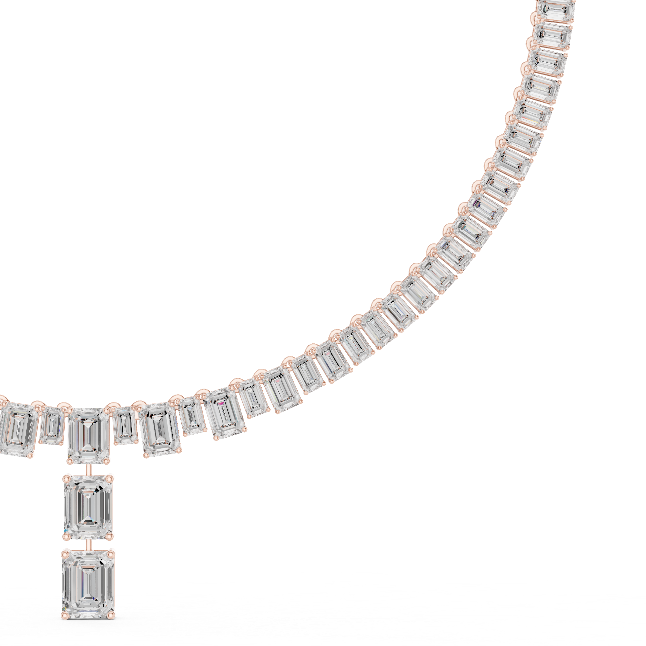 Emerald Cut Diamond T Drop Tennis Necklace