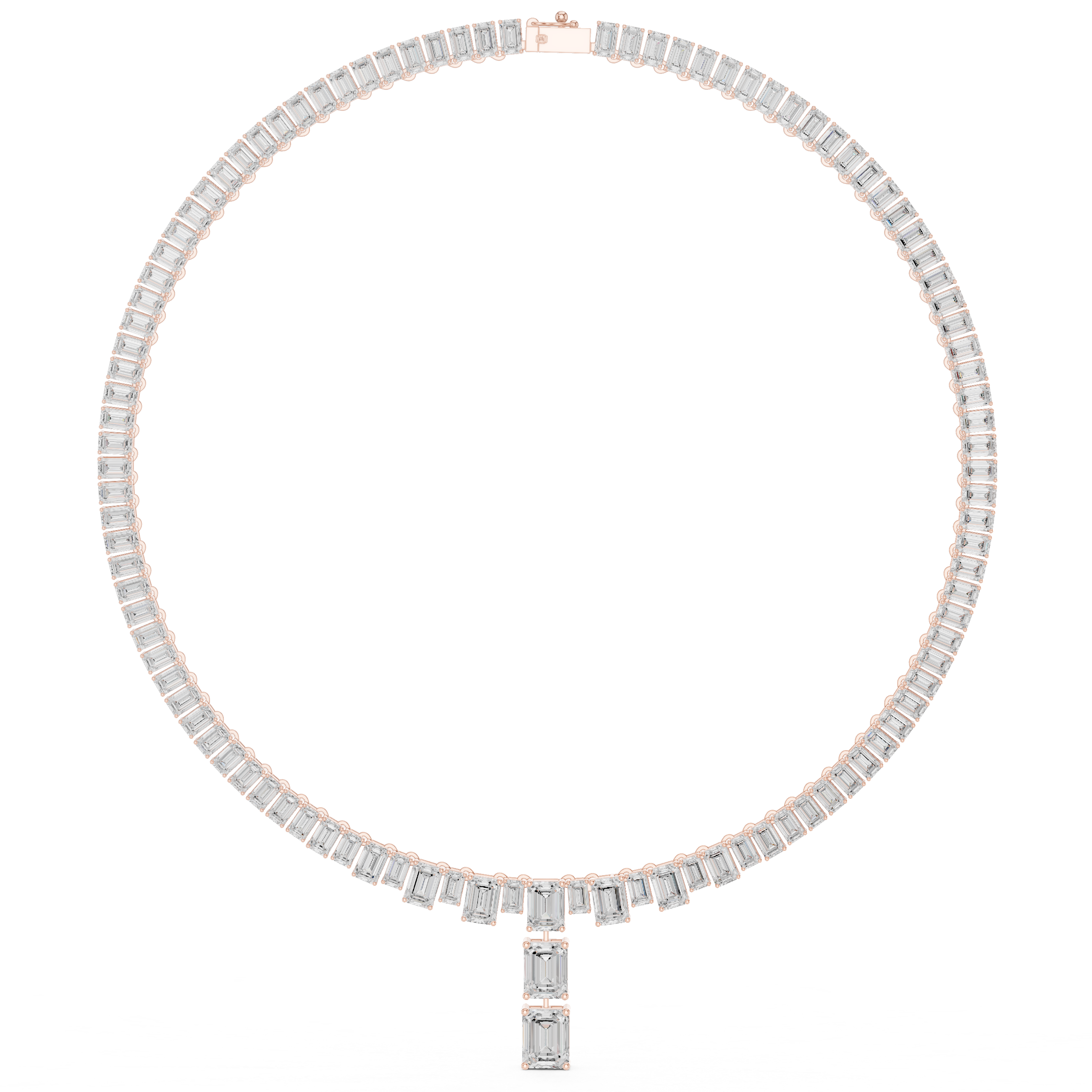 Emerald Cut Diamond T Drop Tennis Necklace