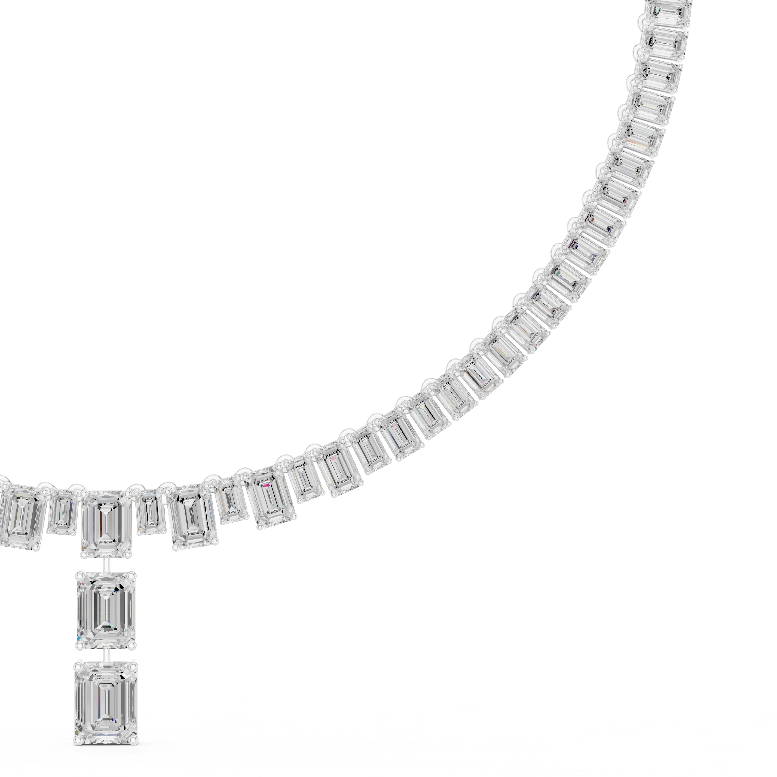Emerald Cut Diamond T Drop Tennis Necklace