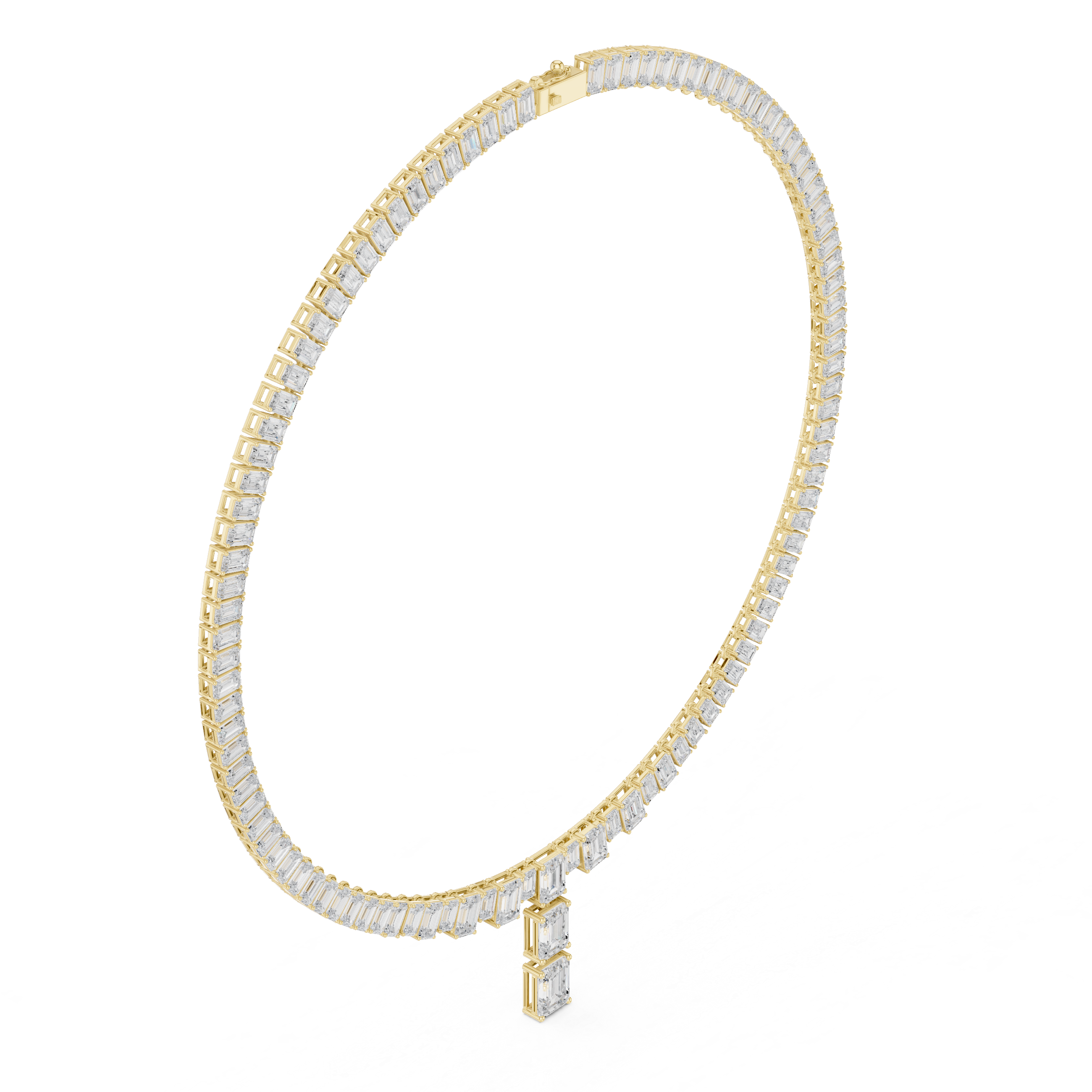 Emerald Cut Diamond T Drop Tennis Necklace
