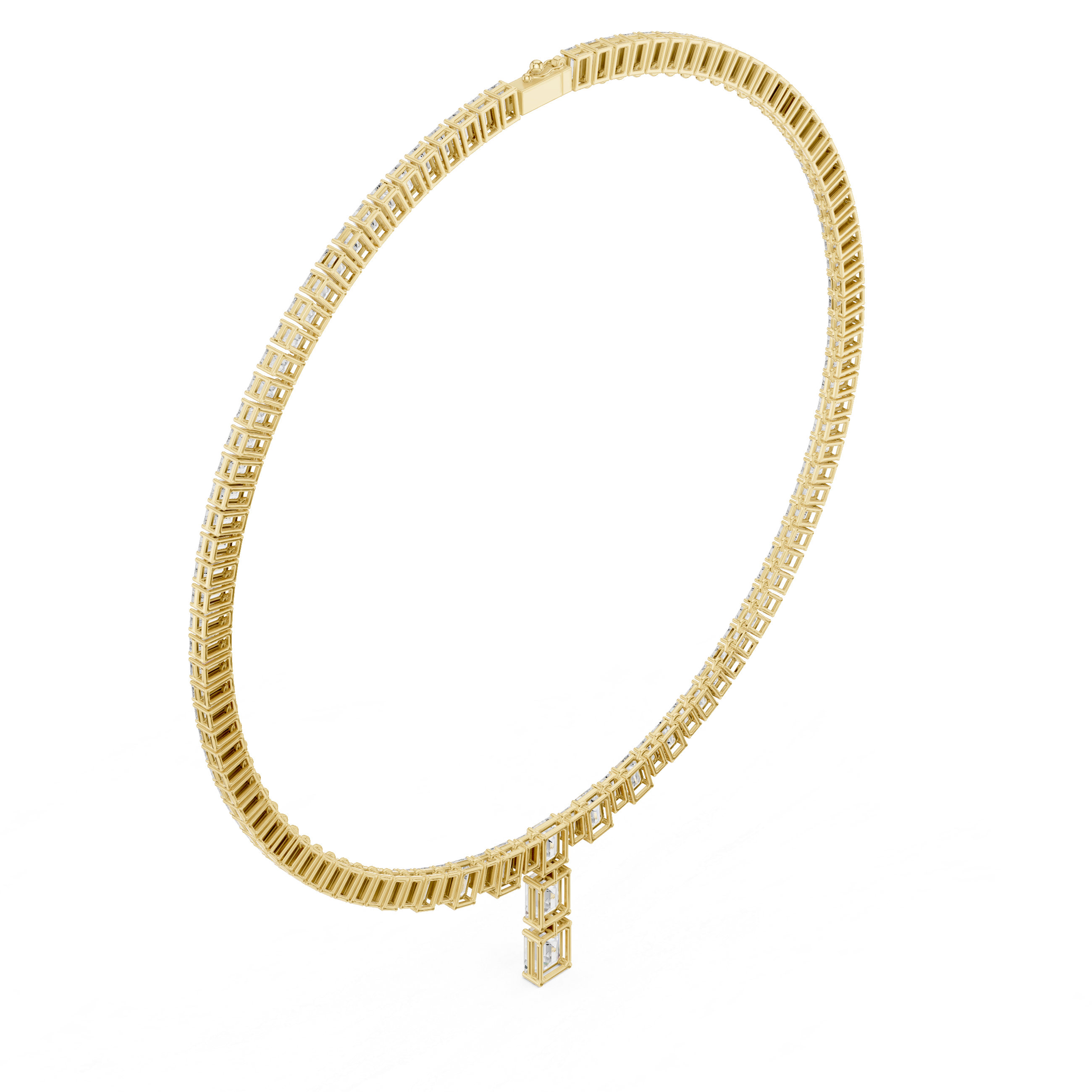 Emerald Cut Diamond T Drop Tennis Necklace