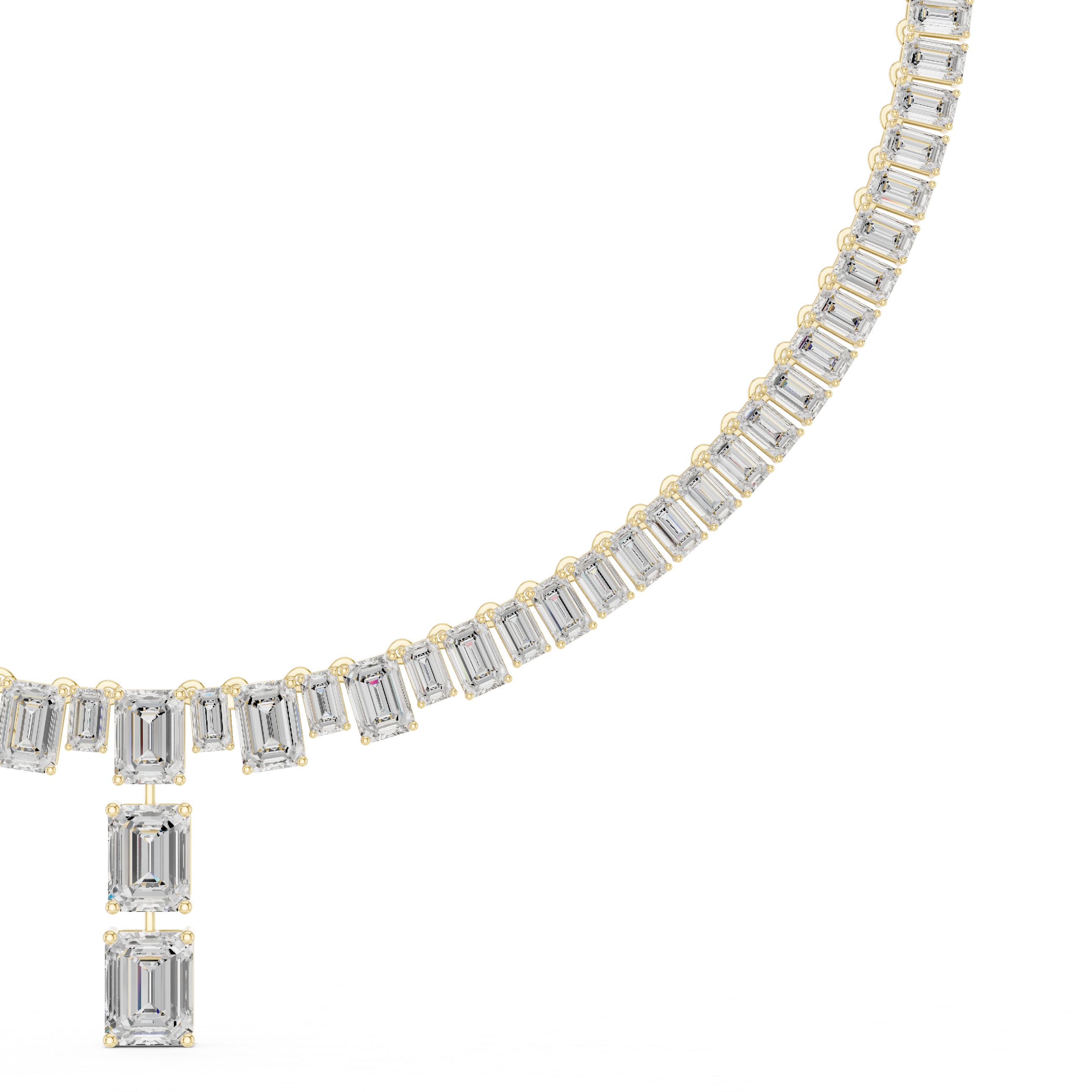 Emerald Cut Diamond T Drop Tennis Necklace