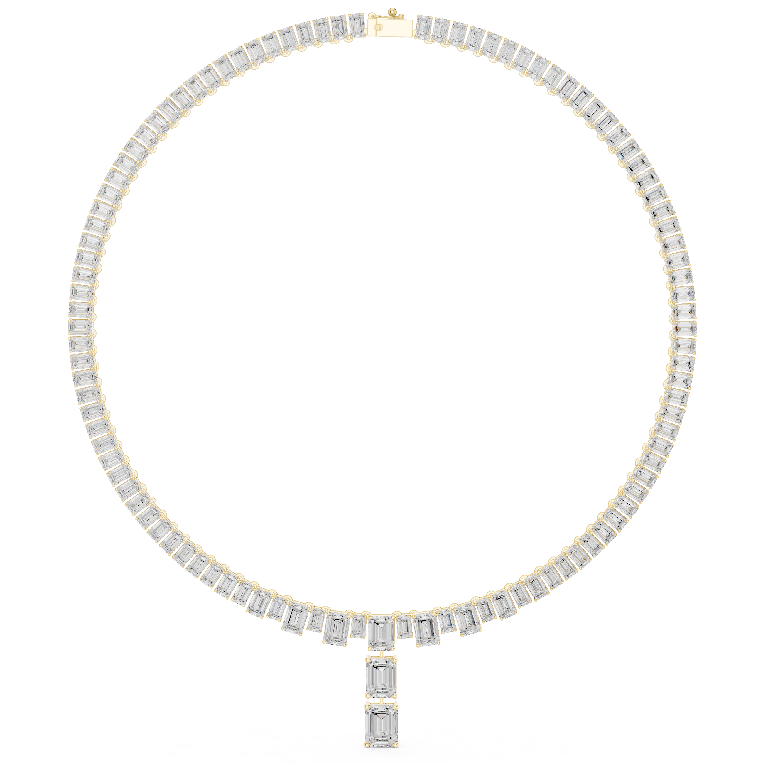 Emerald Cut Diamond T Drop Tennis Necklace
