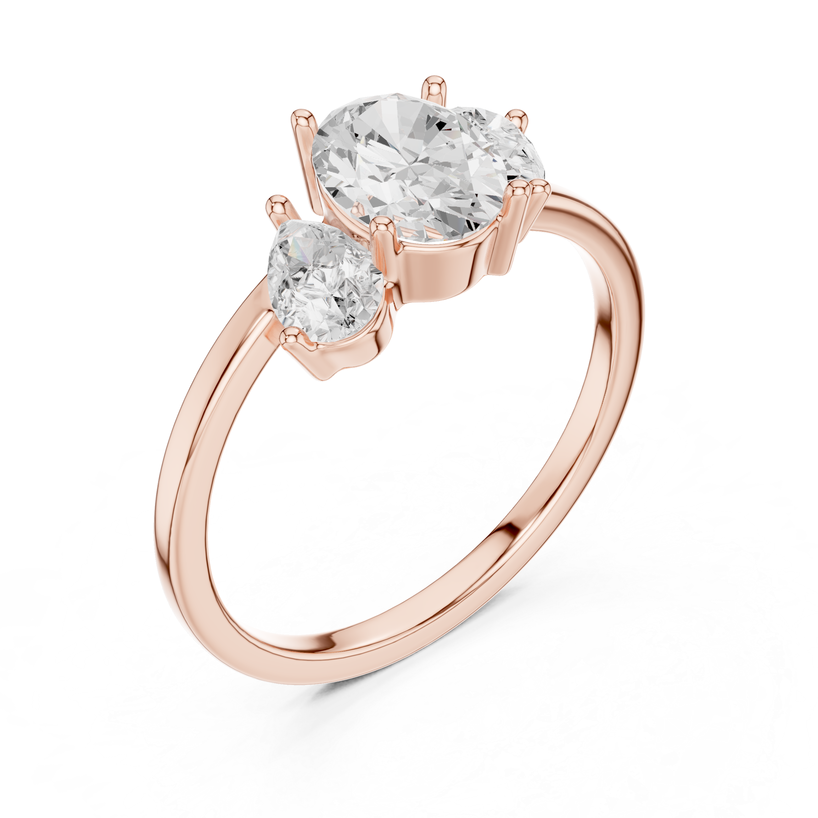 Oval Three-Stone Engagement Ring – Classic Oval Center with Pear Side Stones