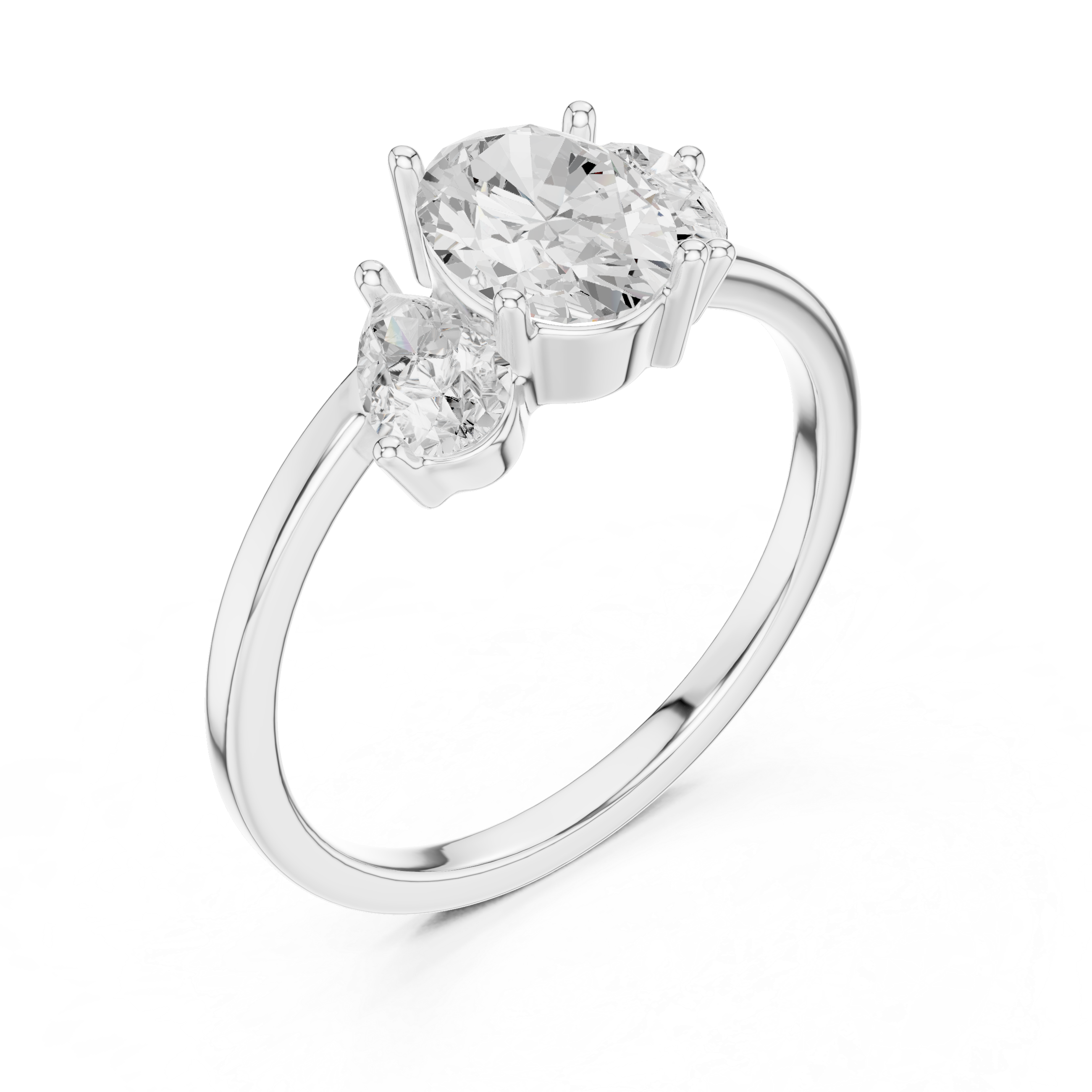 Oval Three-Stone Engagement Ring – Classic Oval Center with Pear Side Stones