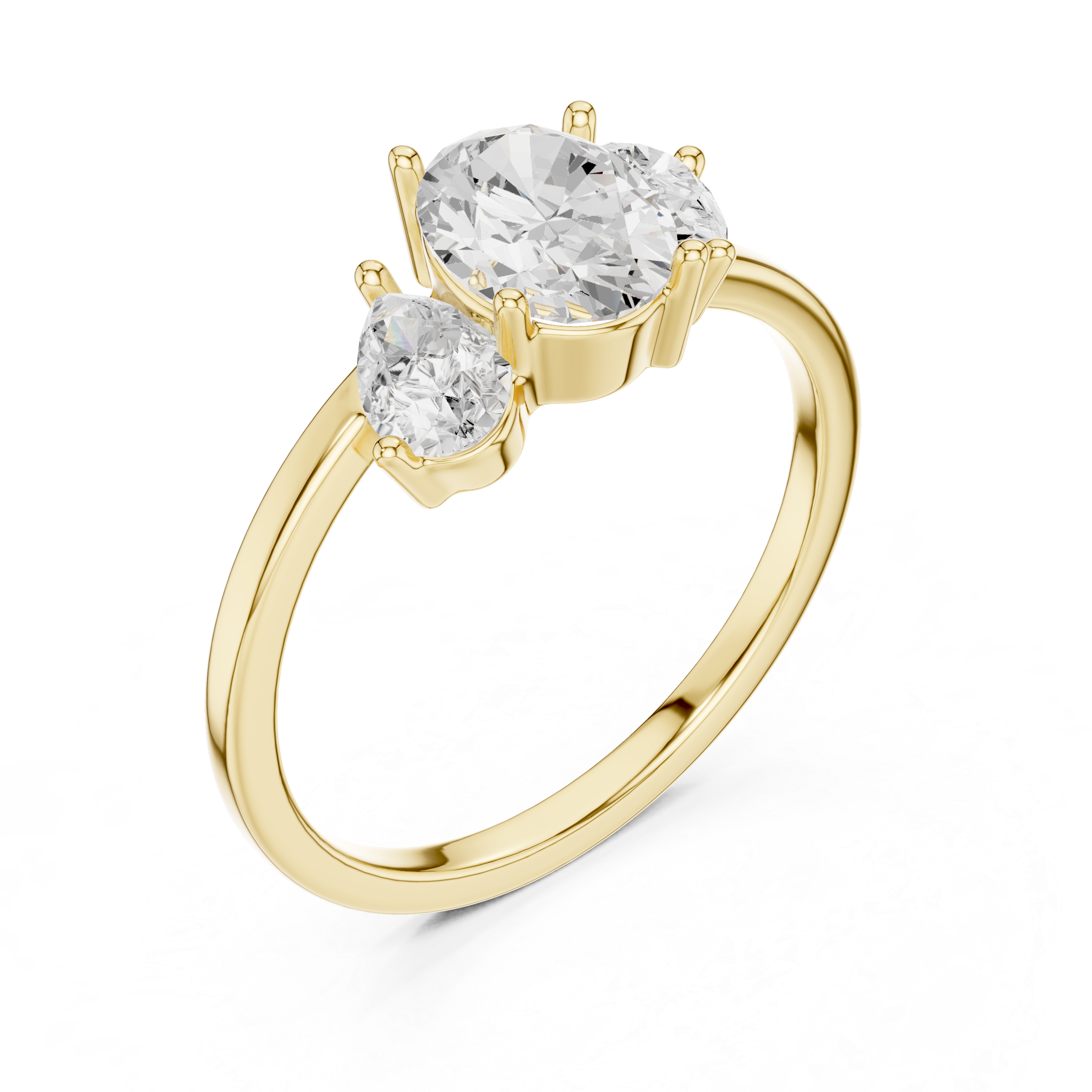 Oval Three-Stone Engagement Ring – Classic Oval Center with Pear Side Stones