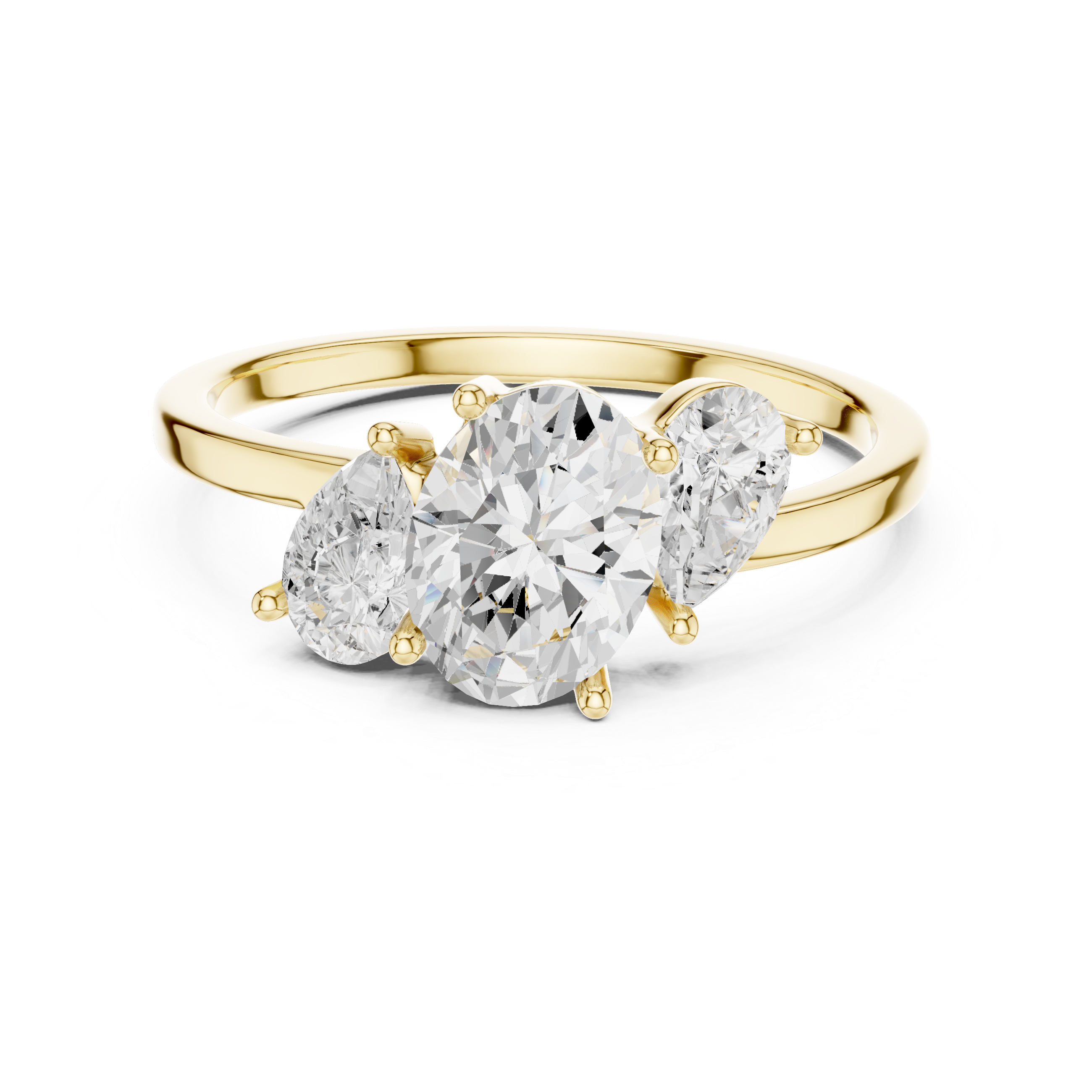 Oval Three-Stone Engagement Ring – Classic Oval Center with Pear Side Stones
