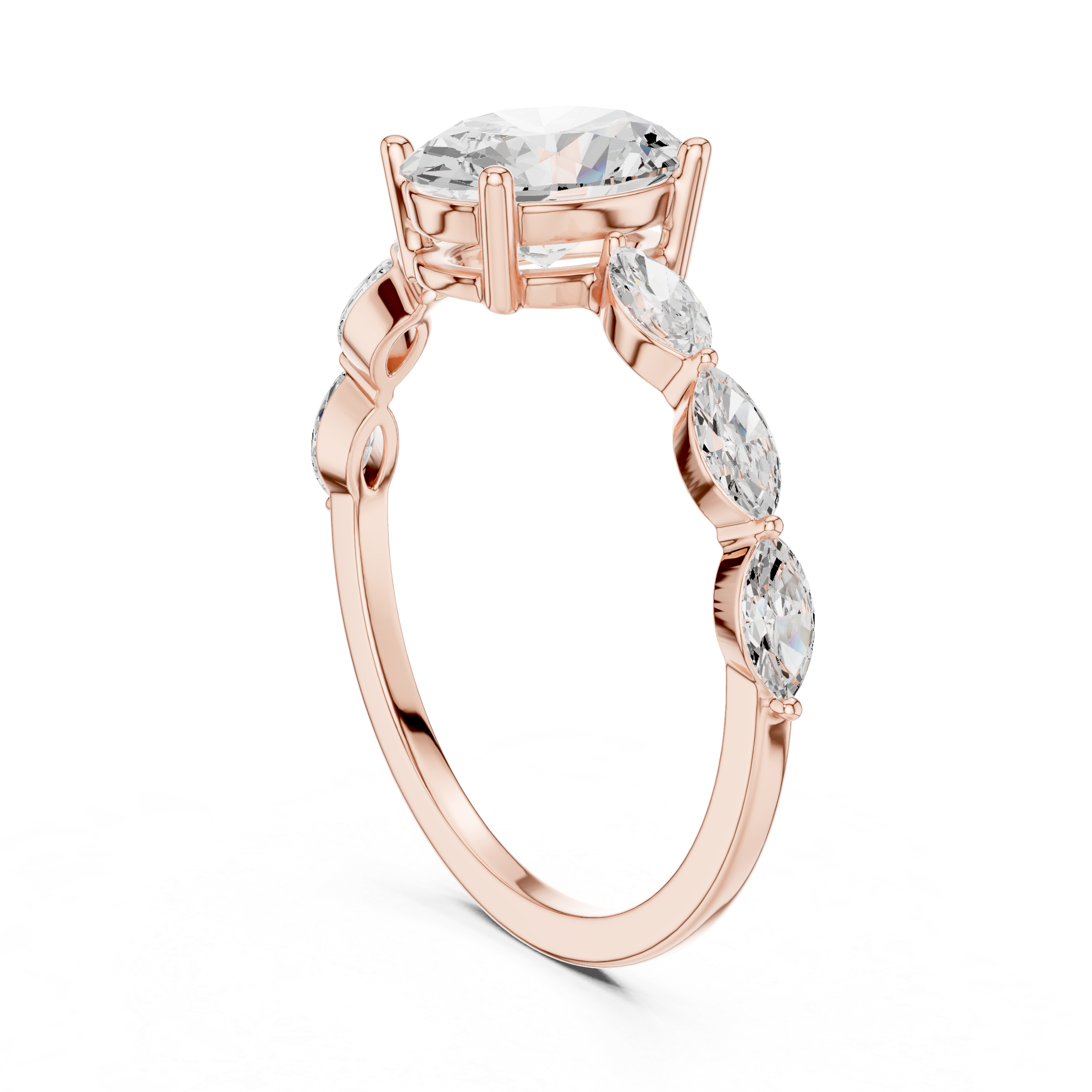 Oval Engagement Ring with Marquise Diamond Accents – Vintage Inspired Floral Solitaire Ring