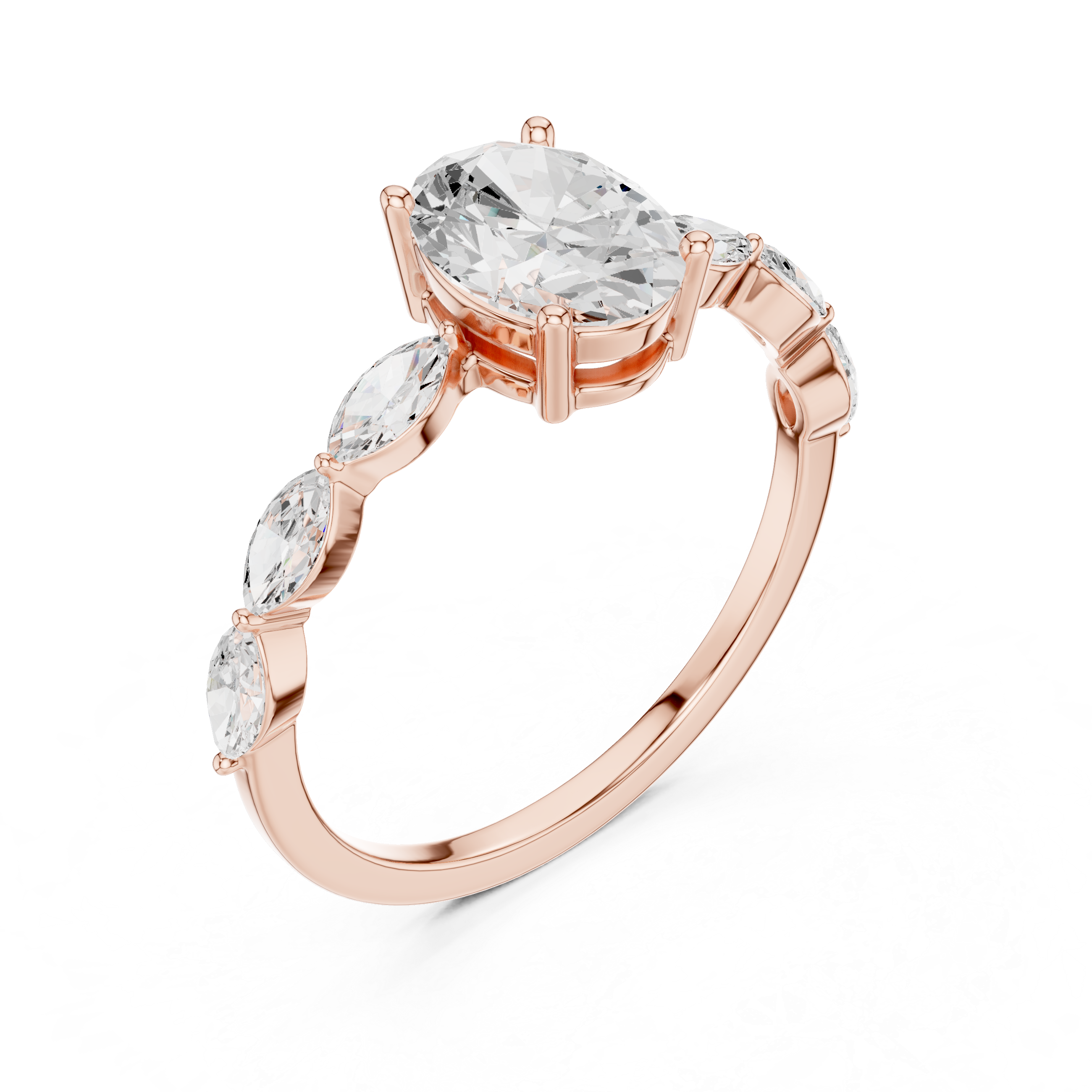 Oval Engagement Ring with Marquise Diamond Accents – Vintage Inspired Floral Solitaire Ring