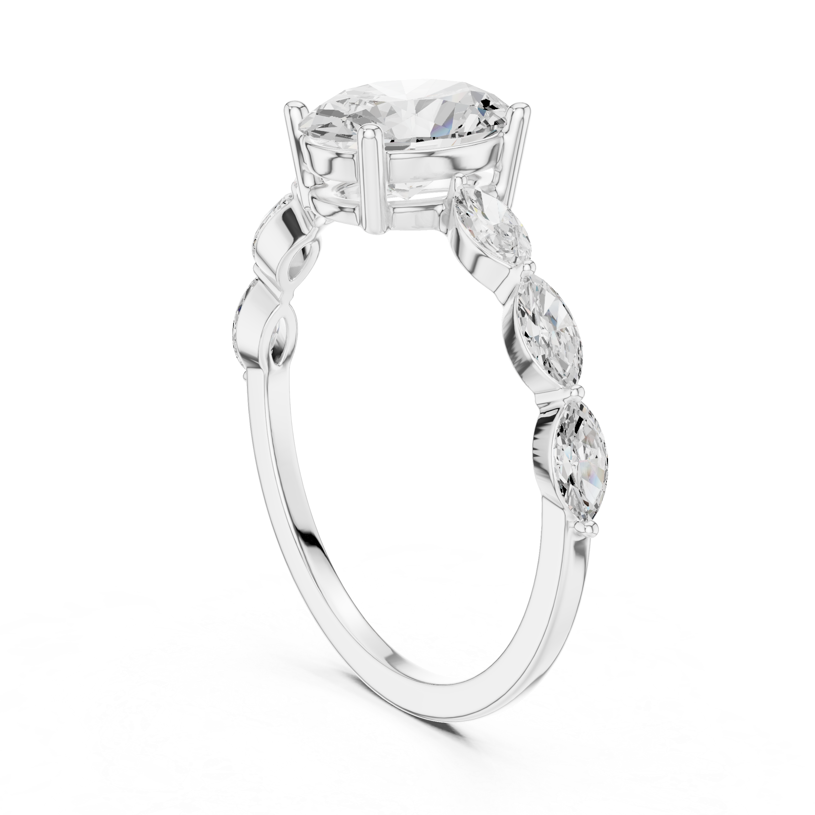 Oval Engagement Ring with Marquise Diamond Accents – Vintage Inspired Floral Solitaire Ring