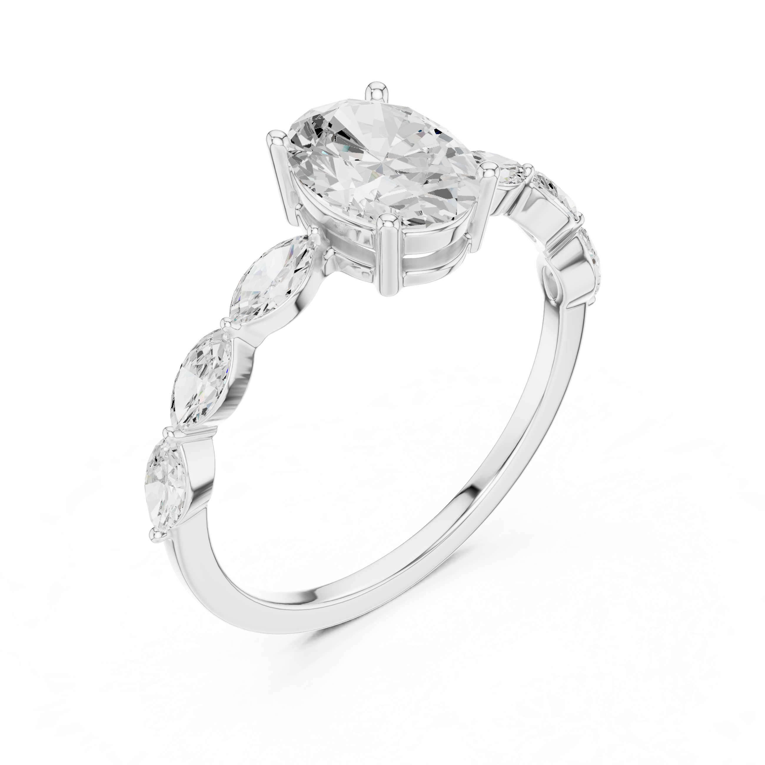 Oval Engagement Ring with Marquise Diamond Accents – Vintage Inspired Floral Solitaire Ring