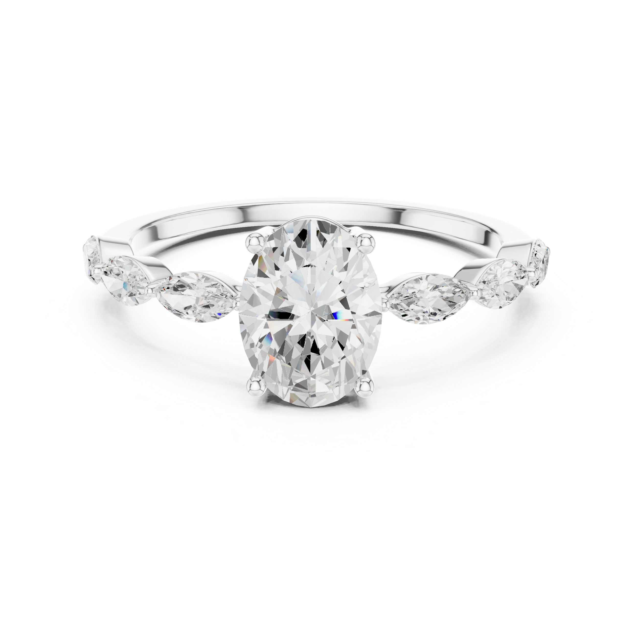 Oval Engagement Ring with Marquise Diamond Accents – Vintage Inspired Floral Solitaire Ring