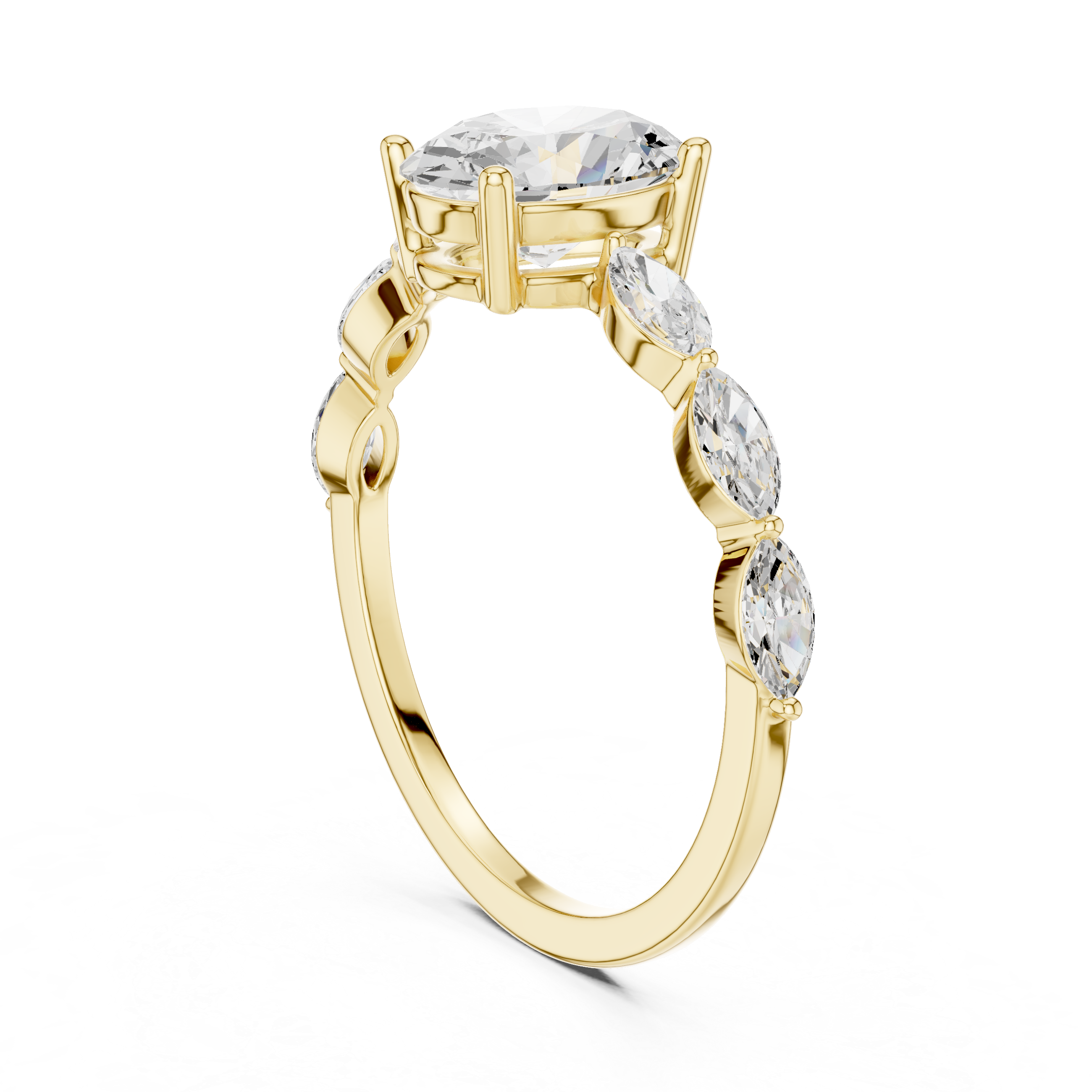 Oval Engagement Ring with Marquise Diamond Accents – Vintage Inspired Floral Solitaire Ring