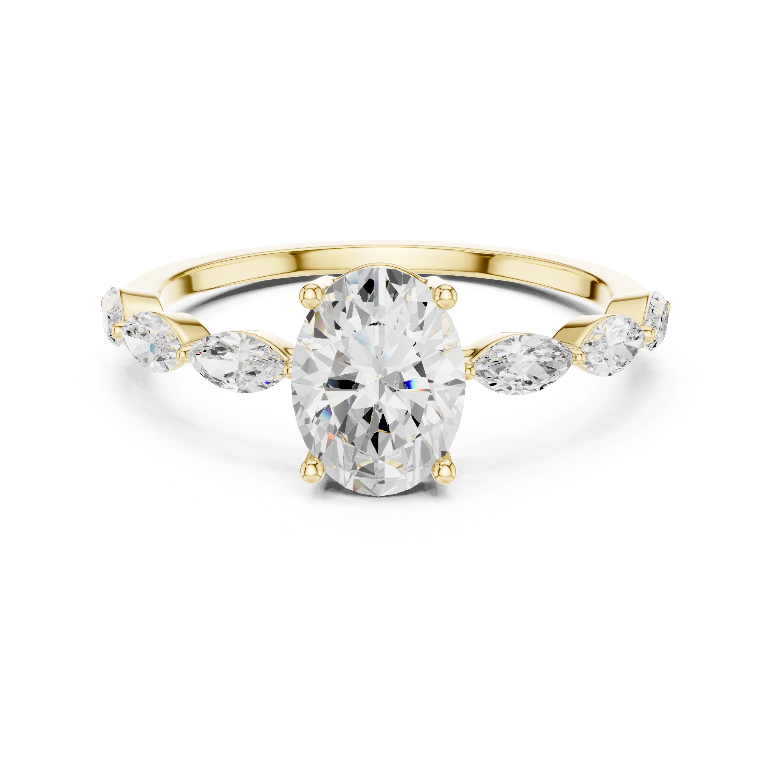 Oval Engagement Ring with Marquise Diamond Accents – Vintage Inspired Floral Solitaire Ring
