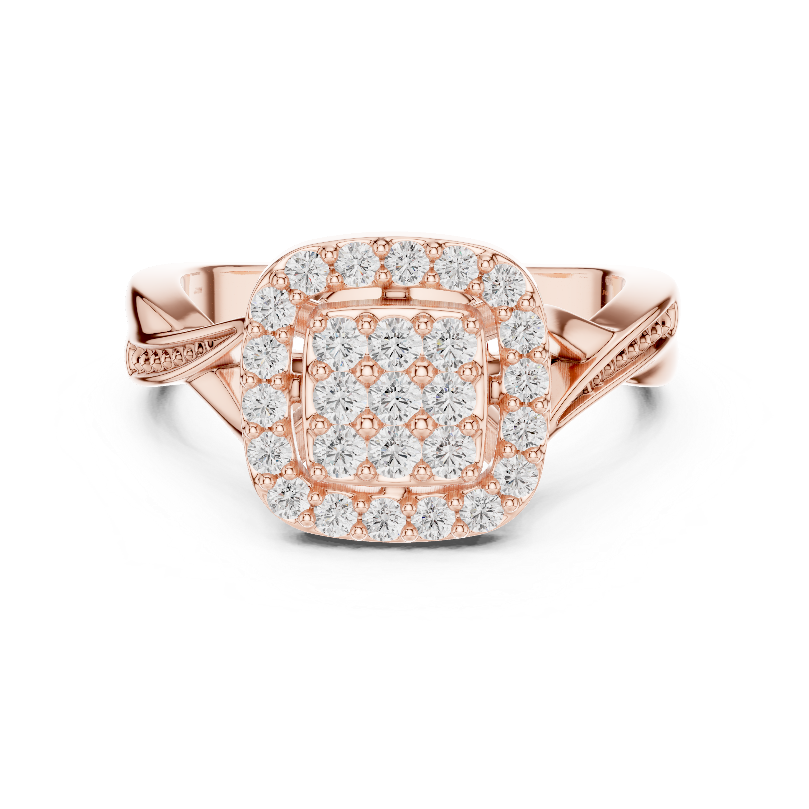 Vintage Cushion Halo Diamond Ring – Pavé Cluster Engagement Ring with Twisted Shoulders