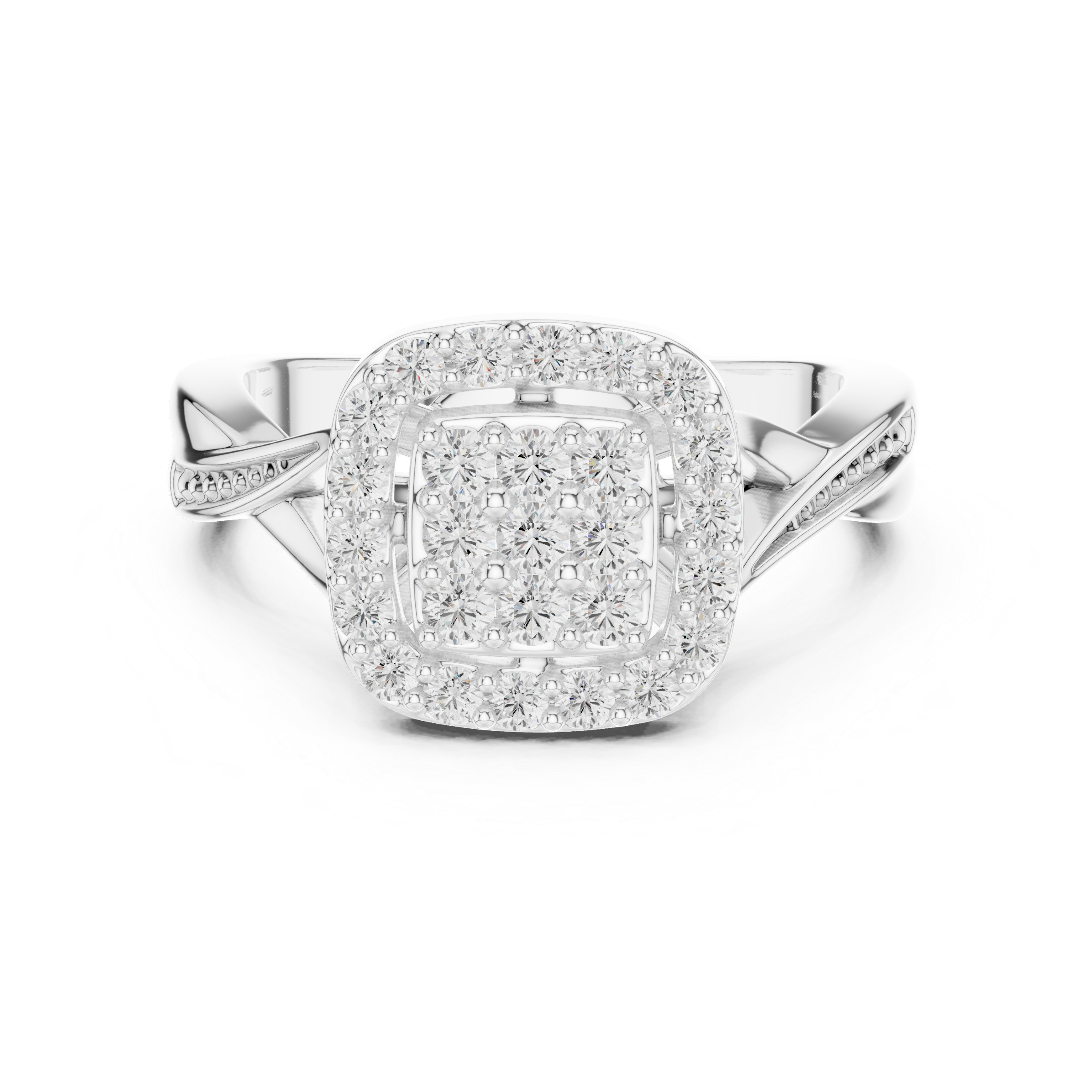 Vintage Cushion Halo Diamond Ring – Pavé Cluster Engagement Ring with Twisted Shoulders
