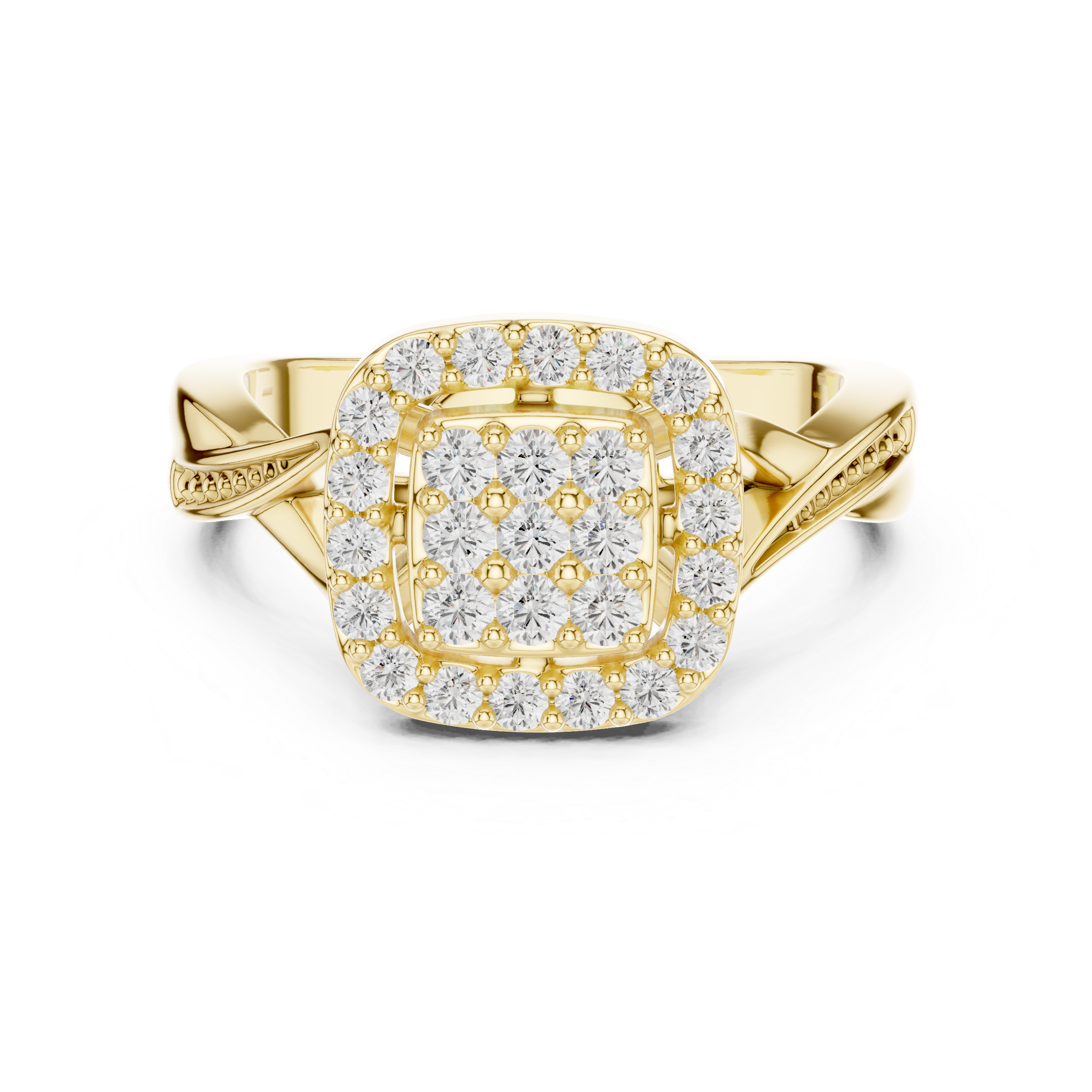Vintage Cushion Halo Diamond Ring – Pavé Cluster Engagement Ring with Twisted Shoulders