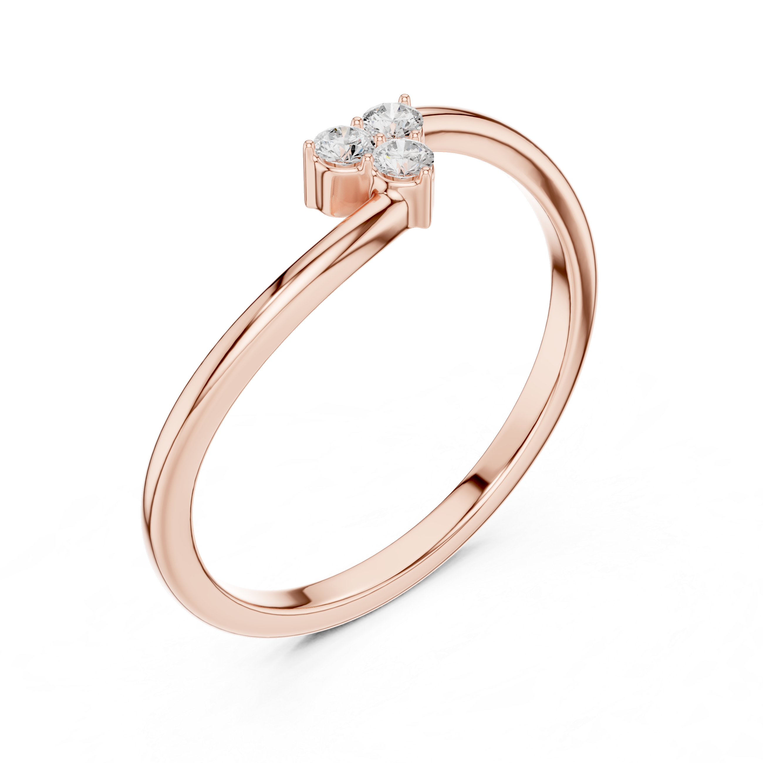 Minimalist Three Stone Diamond Bypass Ring – Open Wrap Promise Ring