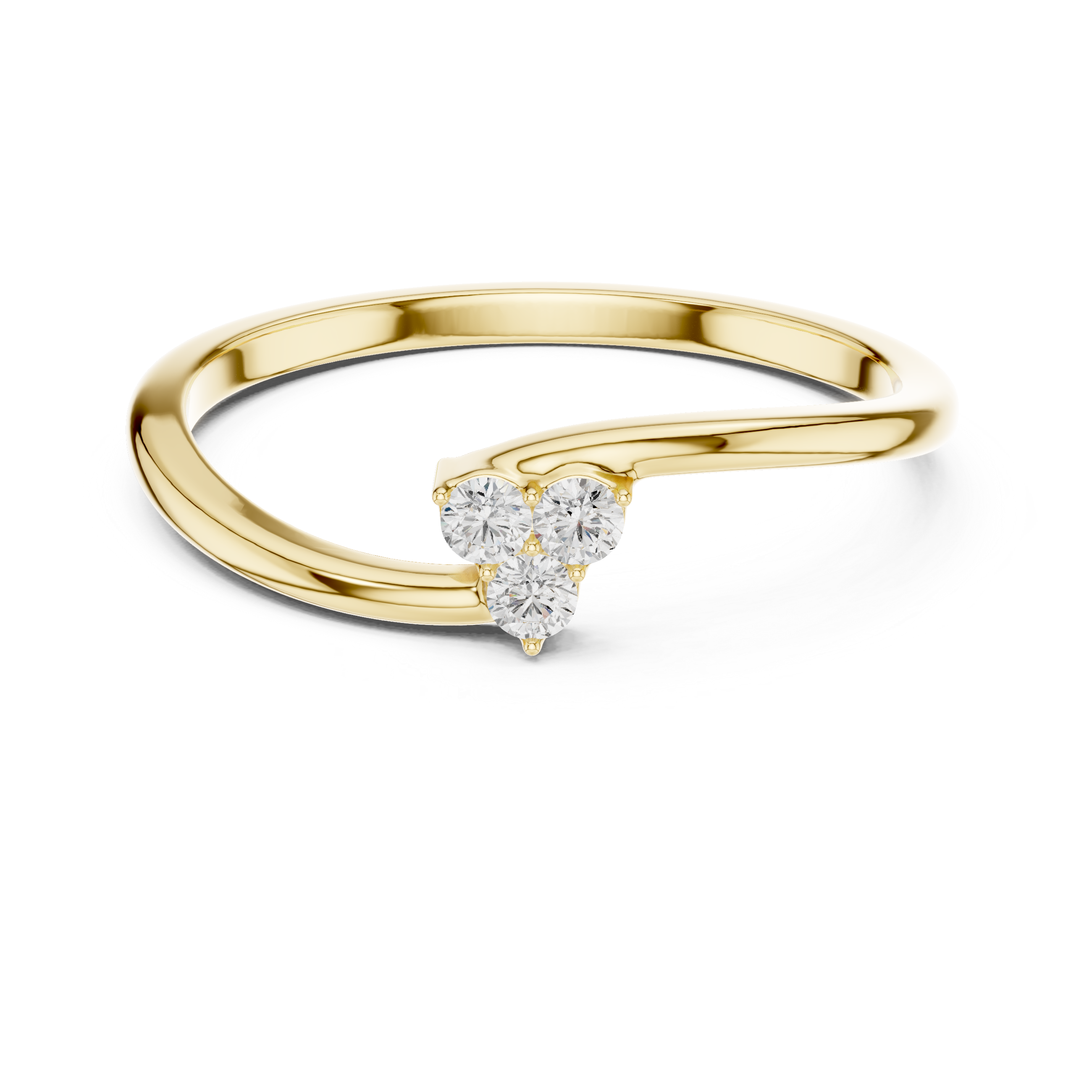 Minimalist Three Stone Diamond Bypass Ring – Open Wrap Promise Ring