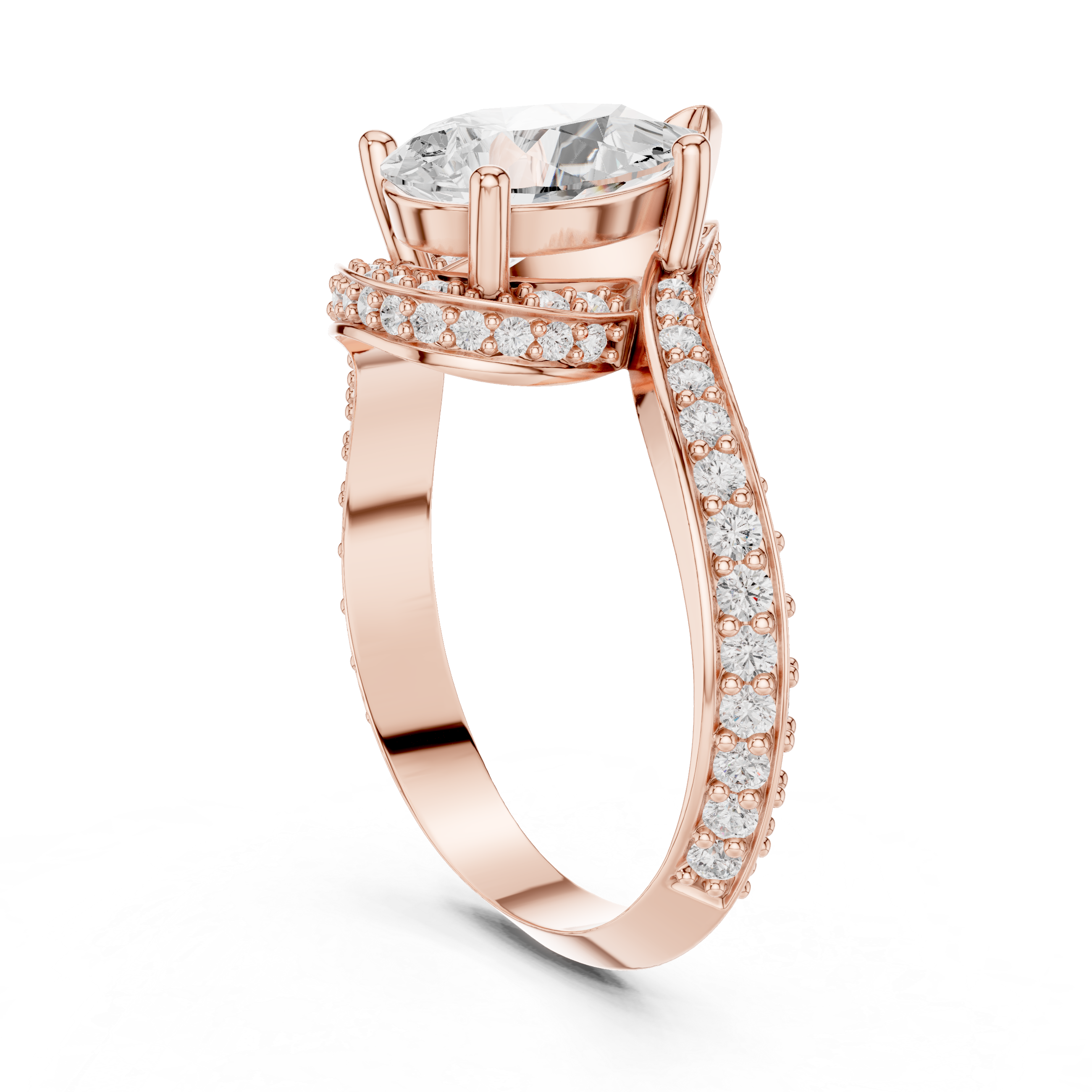 Pear Shaped Halo Engagement Ring – Split Shank Pavé Diamond Ring