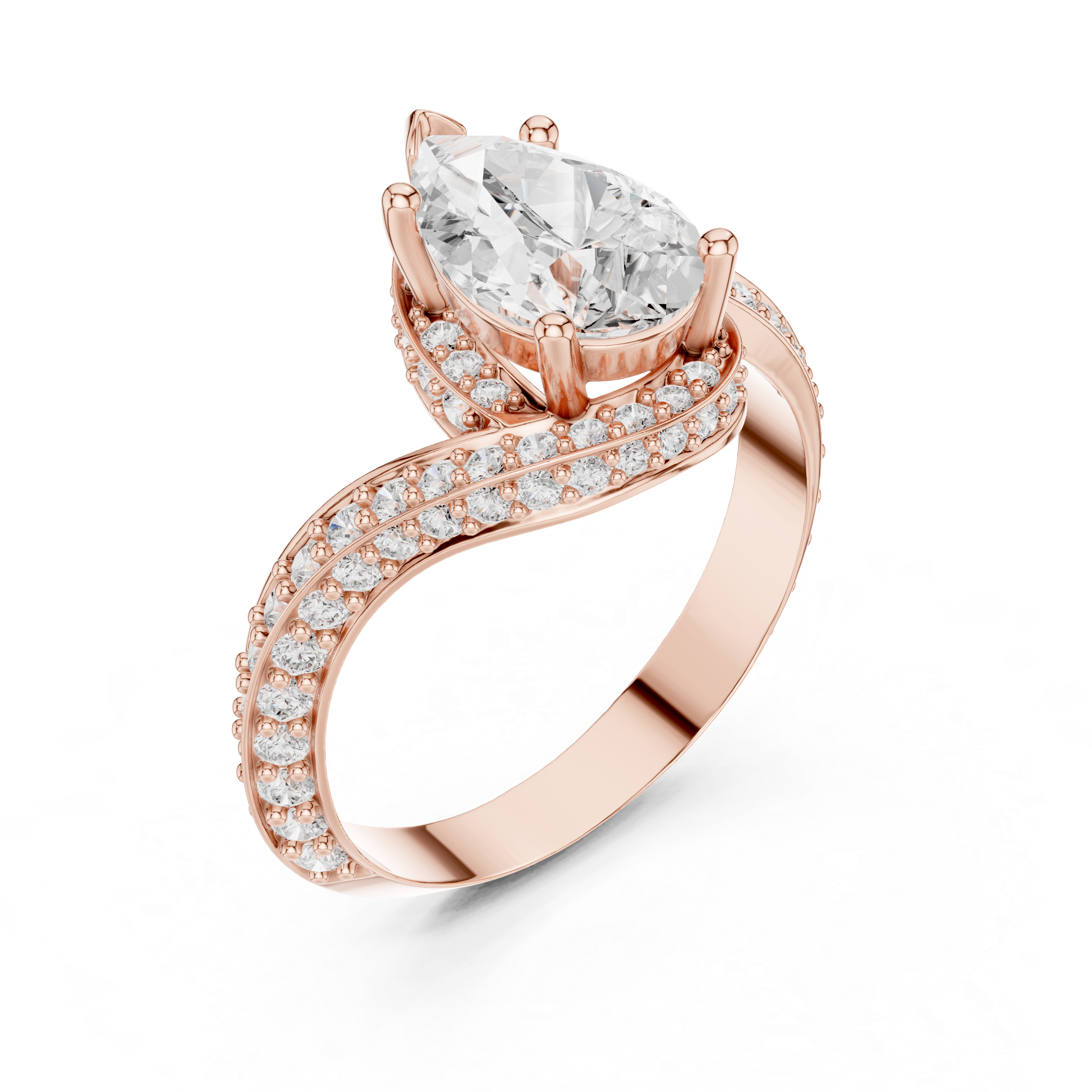 Pear Shaped Halo Engagement Ring – Split Shank Pavé Diamond Ring