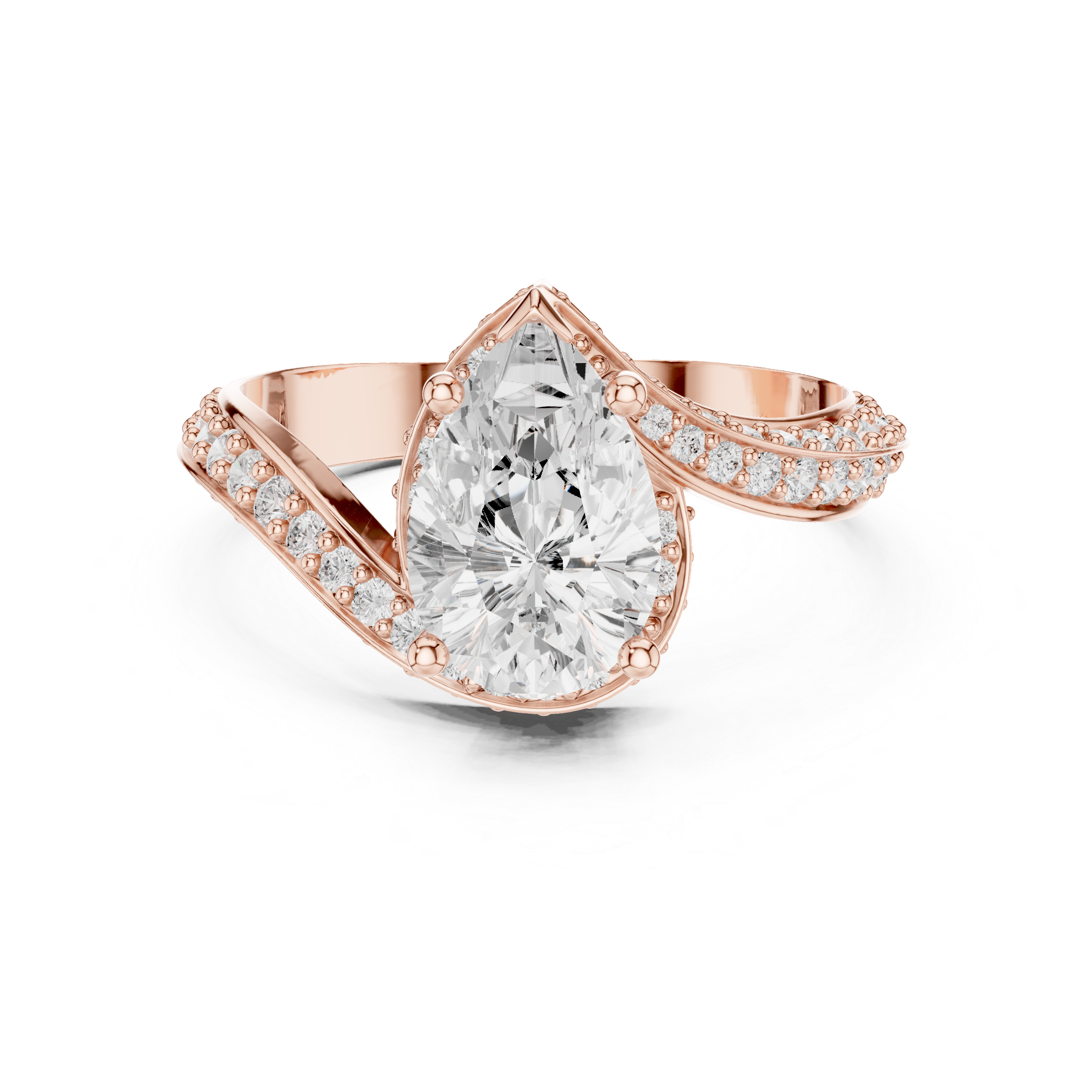 Pear Shaped Halo Engagement Ring – Split Shank Pavé Diamond Ring
