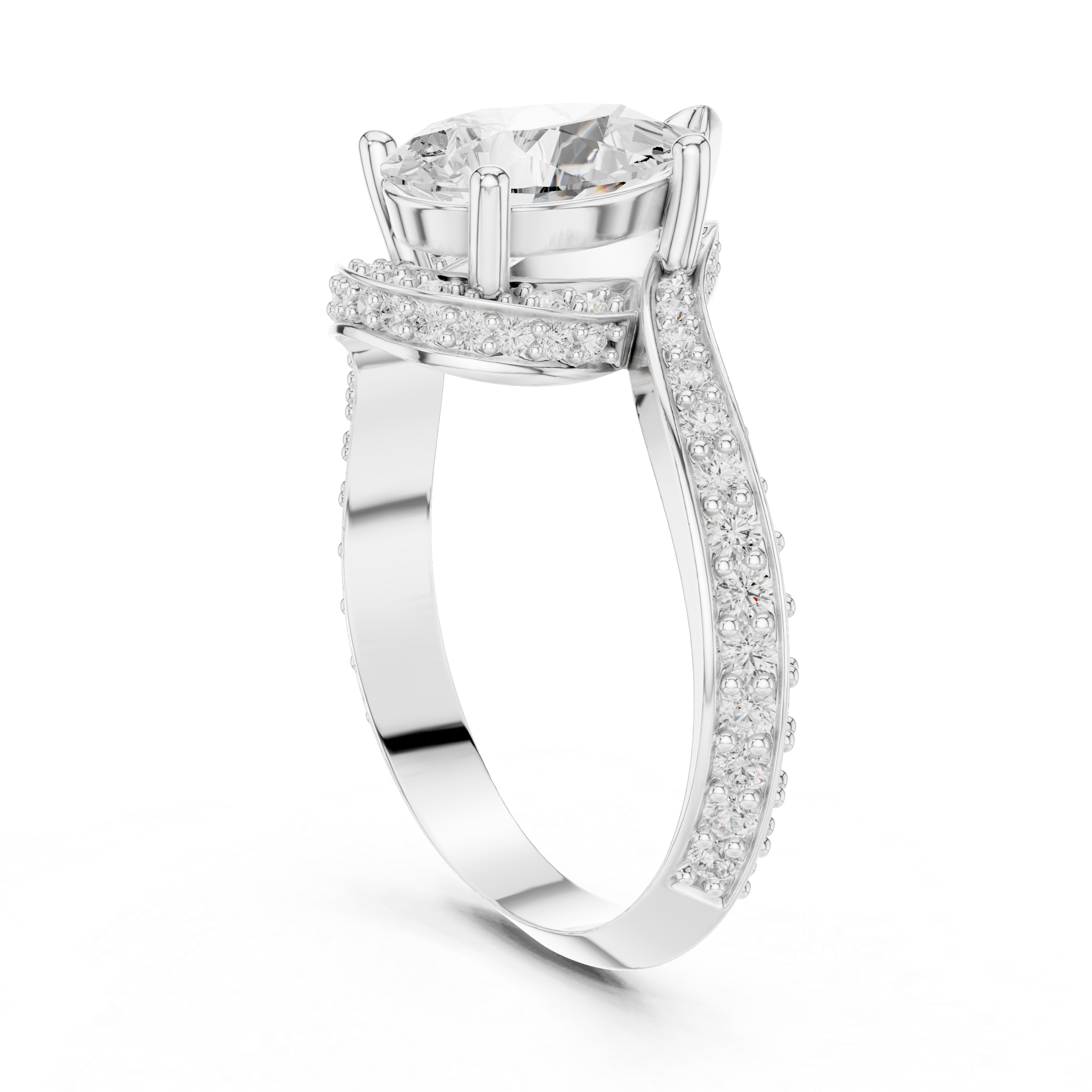 Pear Shaped Halo Engagement Ring – Split Shank Pavé Diamond Ring
