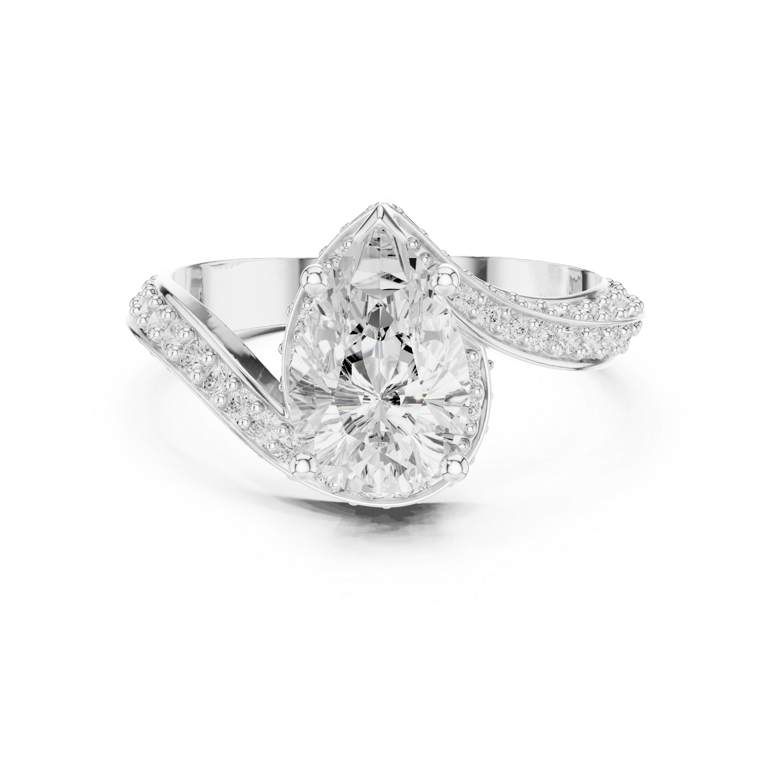 Pear Shaped Halo Engagement Ring – Split Shank Pavé Diamond Ring