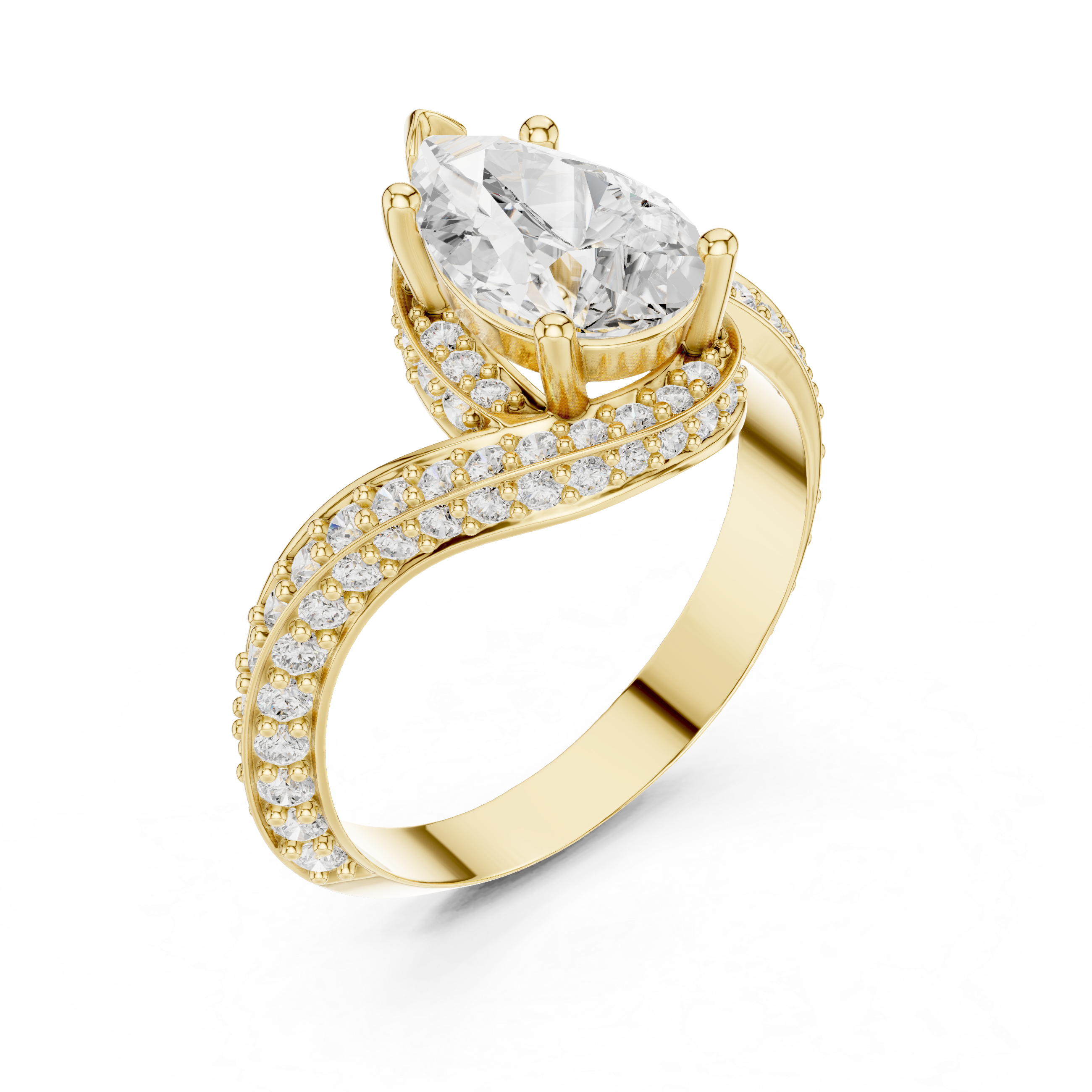 Pear Shaped Halo Engagement Ring – Split Shank Pavé Diamond Ring