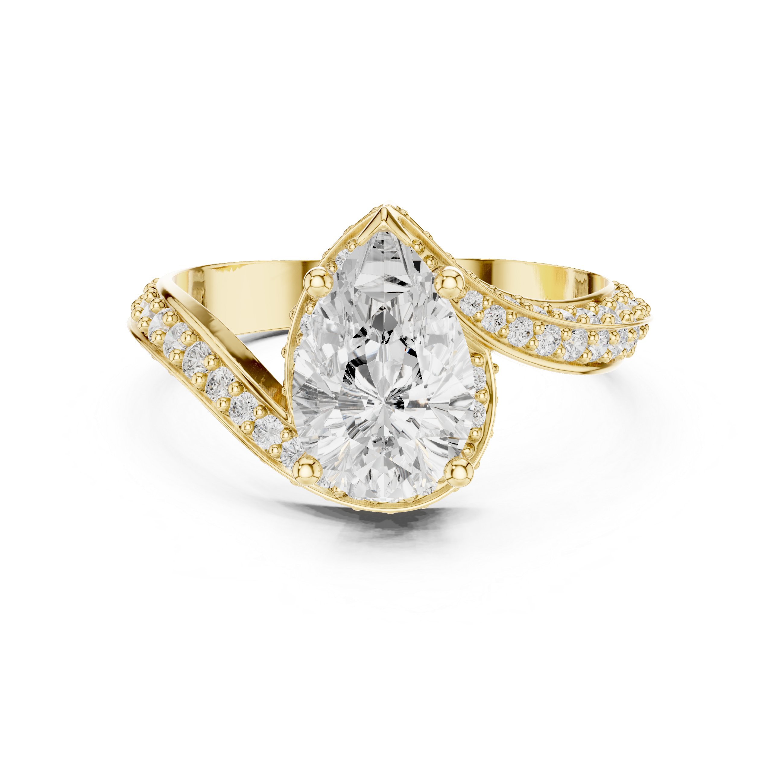 Pear Shaped Halo Engagement Ring – Split Shank Pavé Diamond Ring