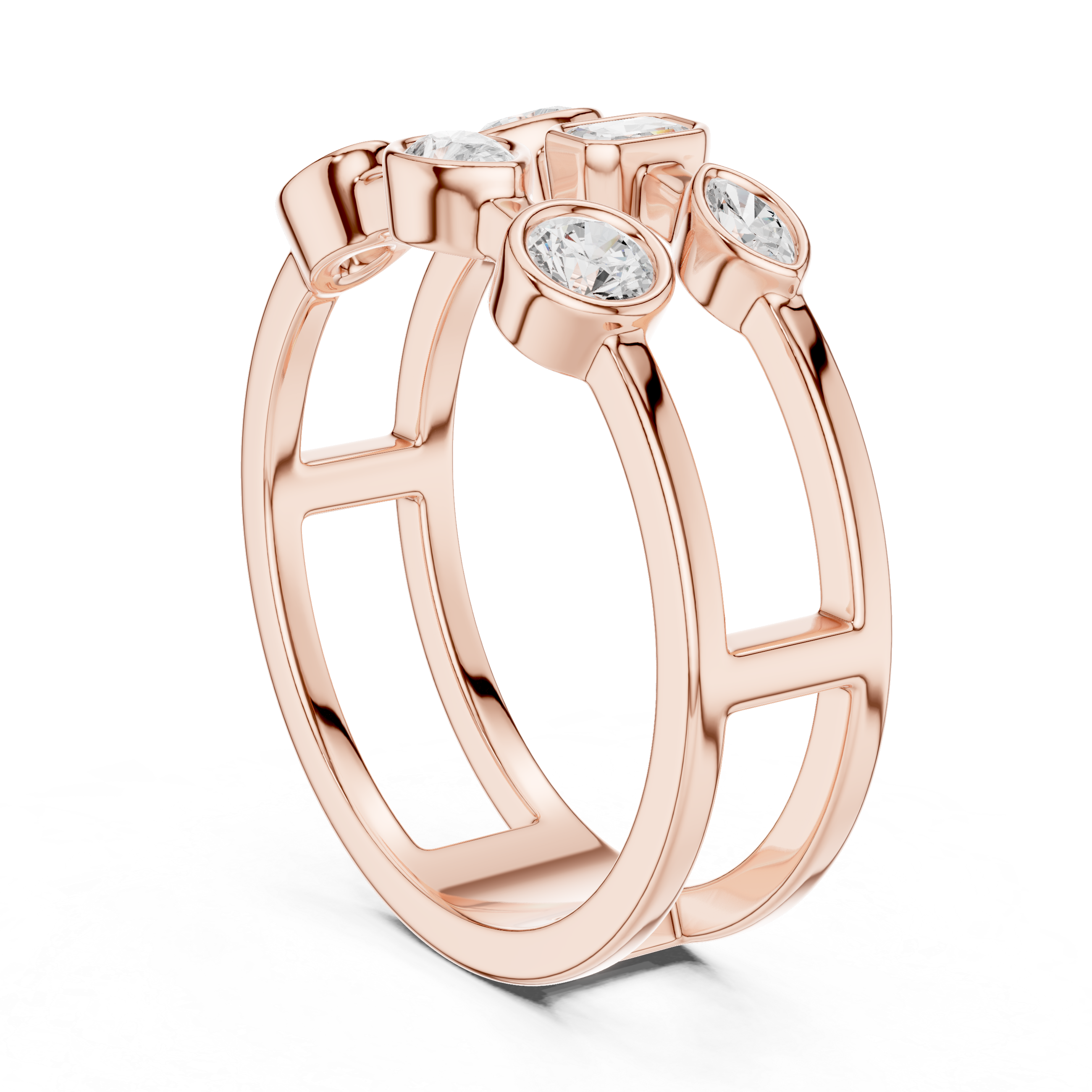 Multi Shape Bezel Set Openwork Ring – Modern Geometric Diamond Statement Ring