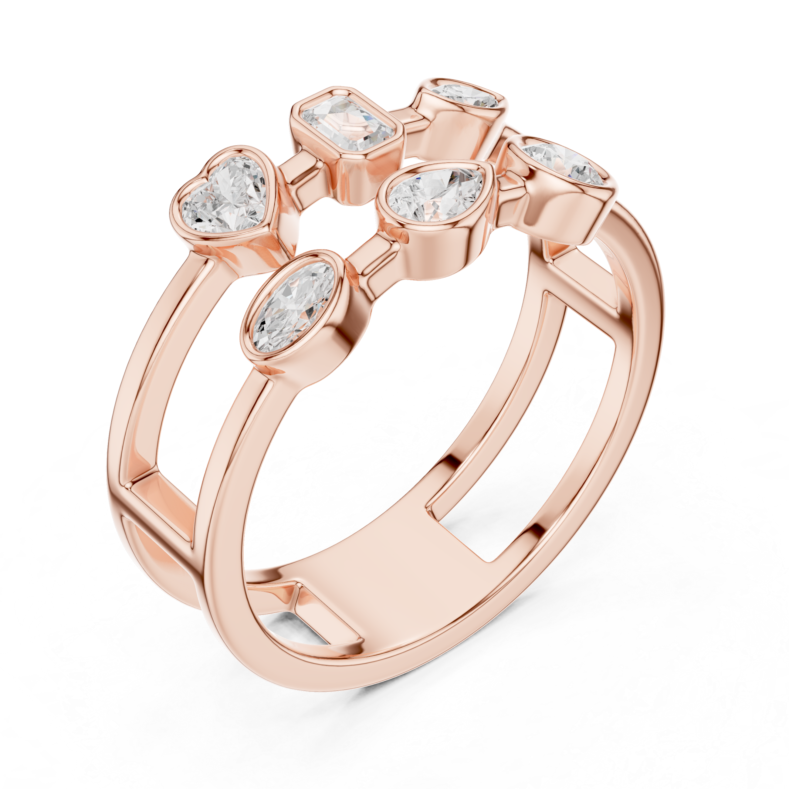 Multi Shape Bezel Set Openwork Ring – Modern Geometric Diamond Statement Ring